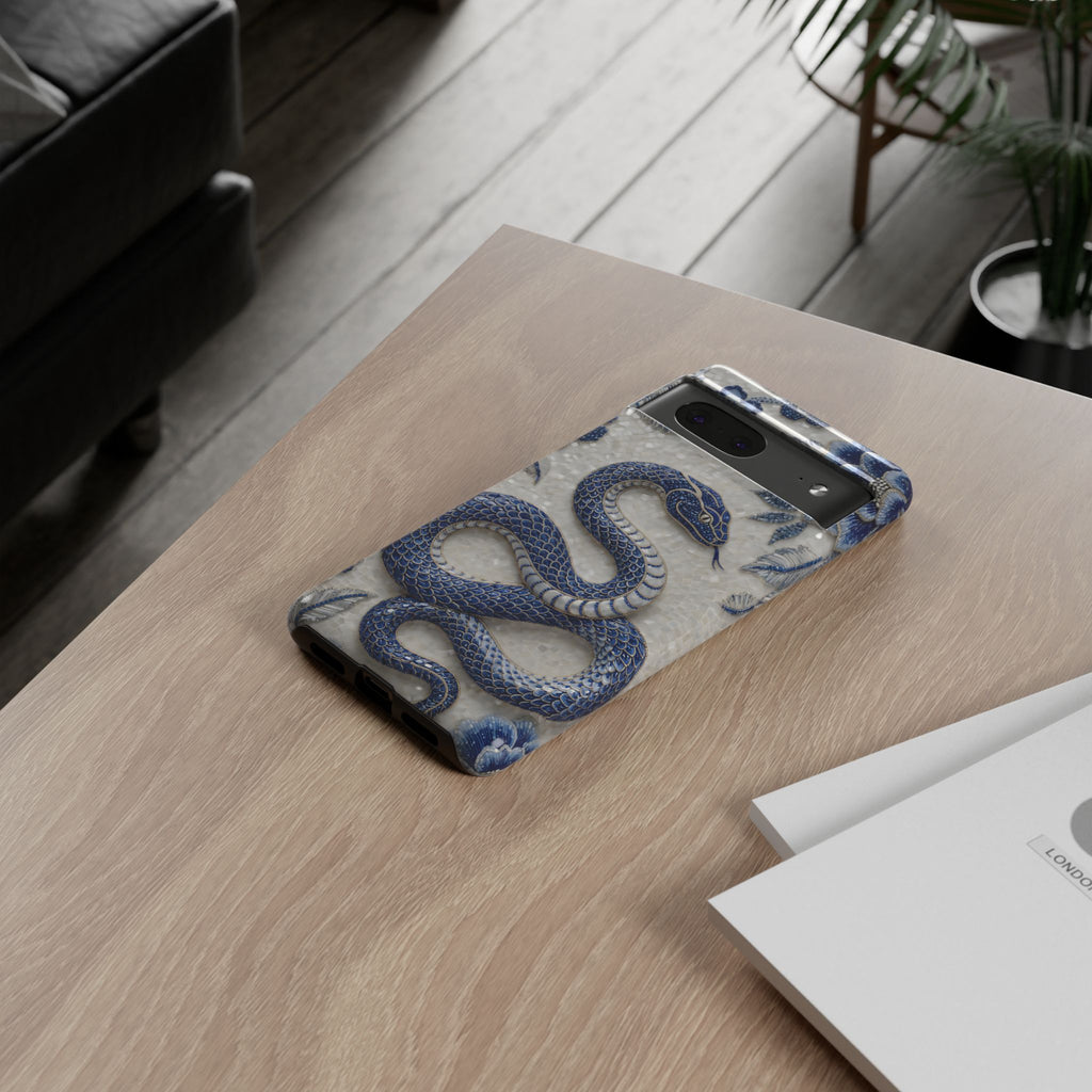 Asian Zodiac Snake Google Pixel Phone Case | Blue & White Porcelain Slim Shockproof Case | Year of the Snake