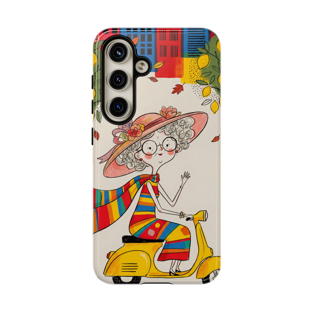 Vintage Scooter Granny Samsung Galaxy Phone Case | Colourful Retro Elderly Lady Design