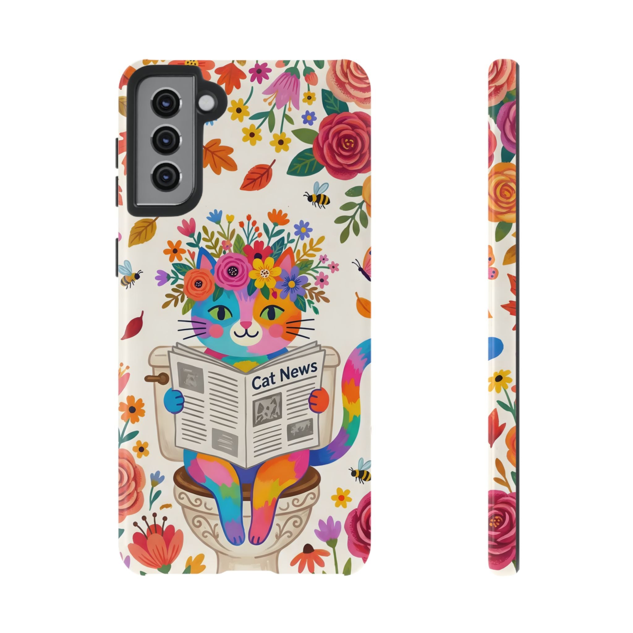 Floral Rainbow Cat Samsung Galaxy Phone Case | Cat News Design