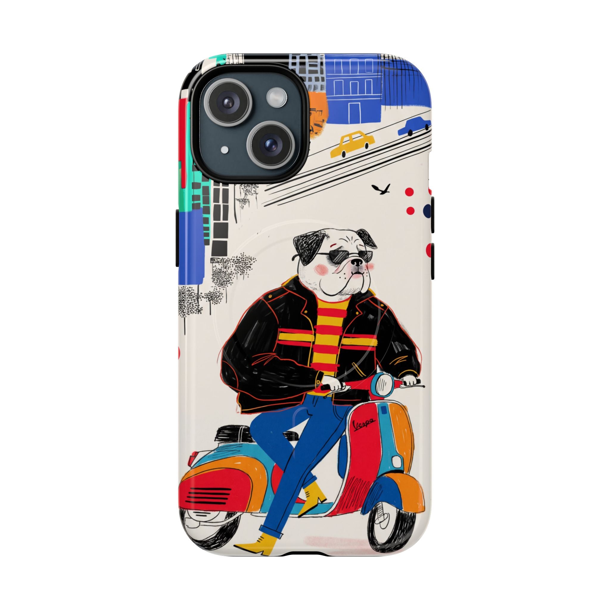 Bulldog Vespa MagSafe iPhone Case | Retro Scooter Dog Protective Cover
