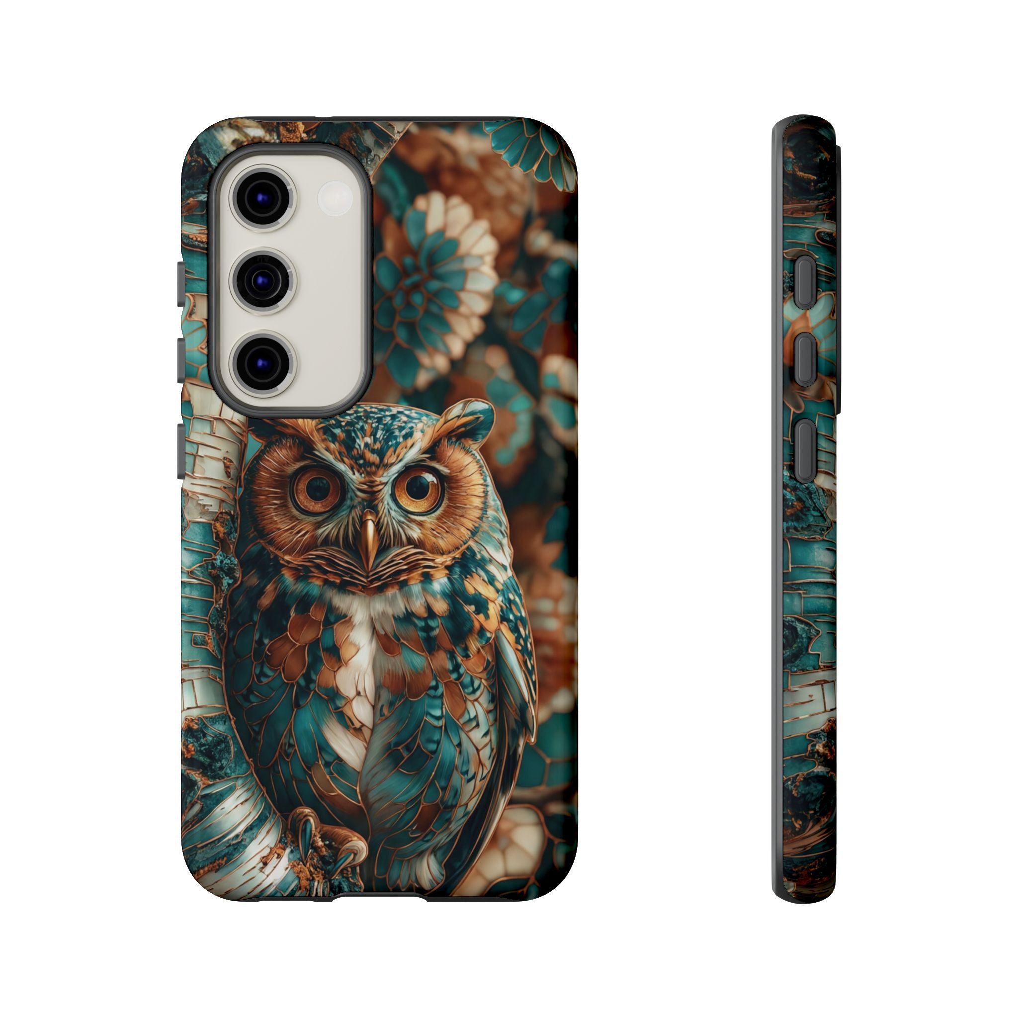 Owl Forest Tough Samsung Galaxy Case | Teal & Brown Rustic Wildlife Protective Cover