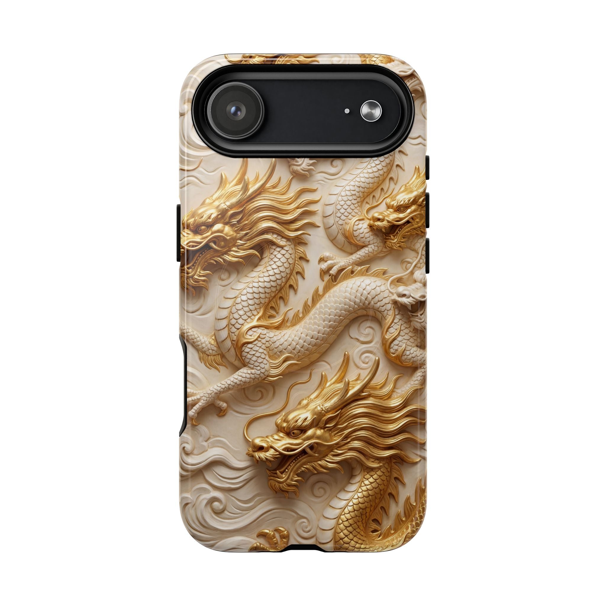 Dragon Relief Tough MagSafe Phone Case — Gold Carved Dragon Design