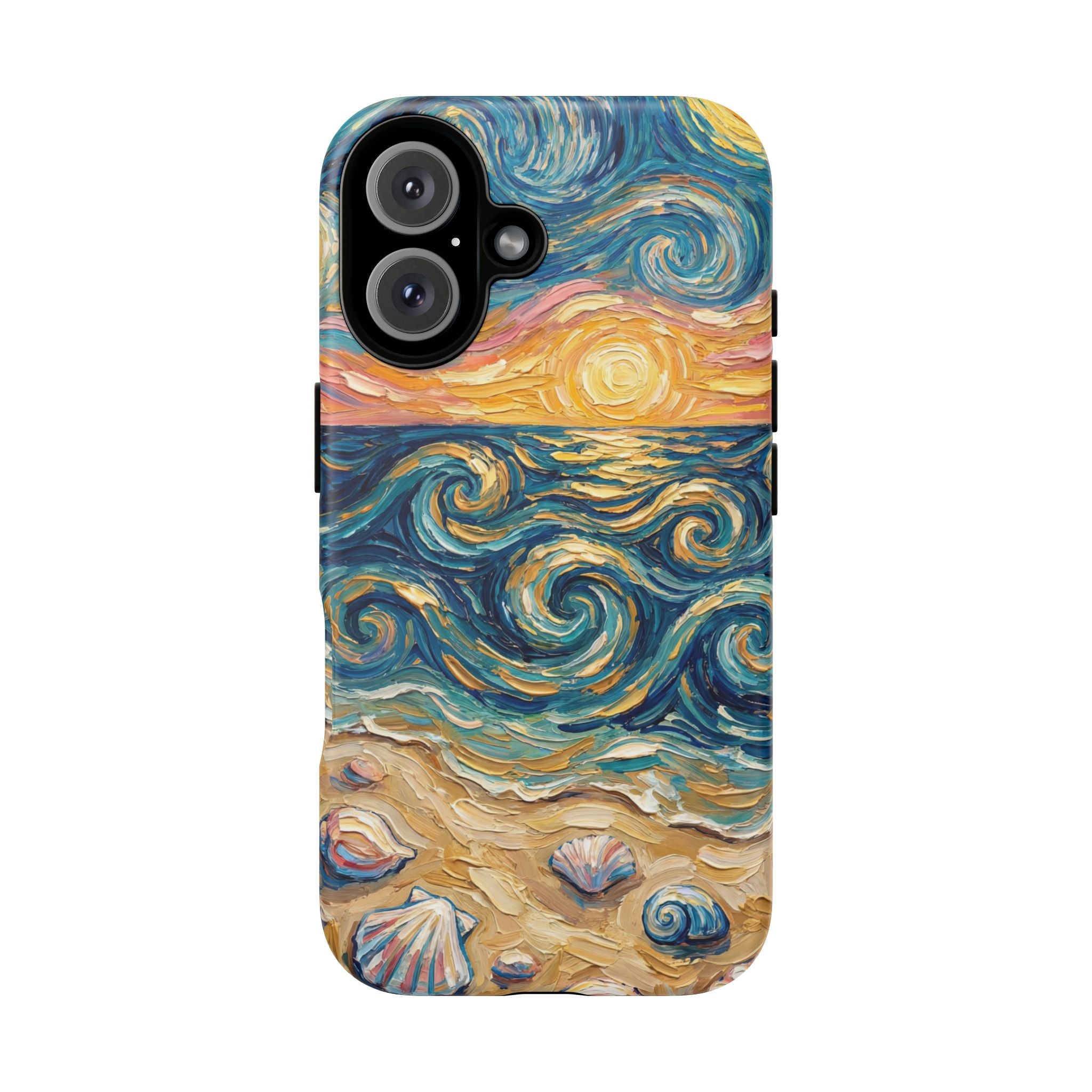 Sea Sunset iPhone Case — Van Gogh‑Style Beach Waves with Shells