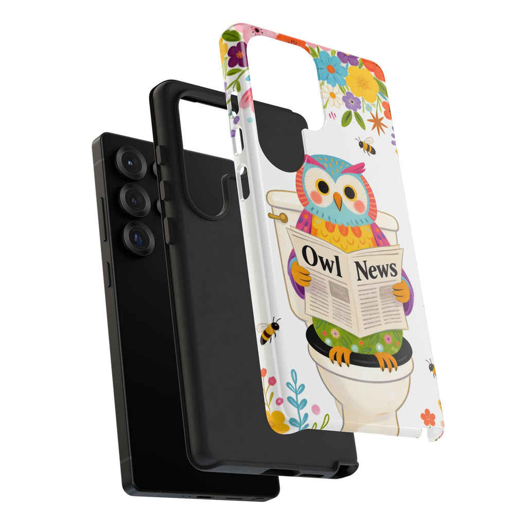 Owl News Floral Samsung Galaxy Phone Case | Cute Owl Reading Newspaper on Toilet