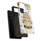 Owl News Floral Samsung Galaxy Phone Case | Cute Owl Reading Newspaper on Toilet
