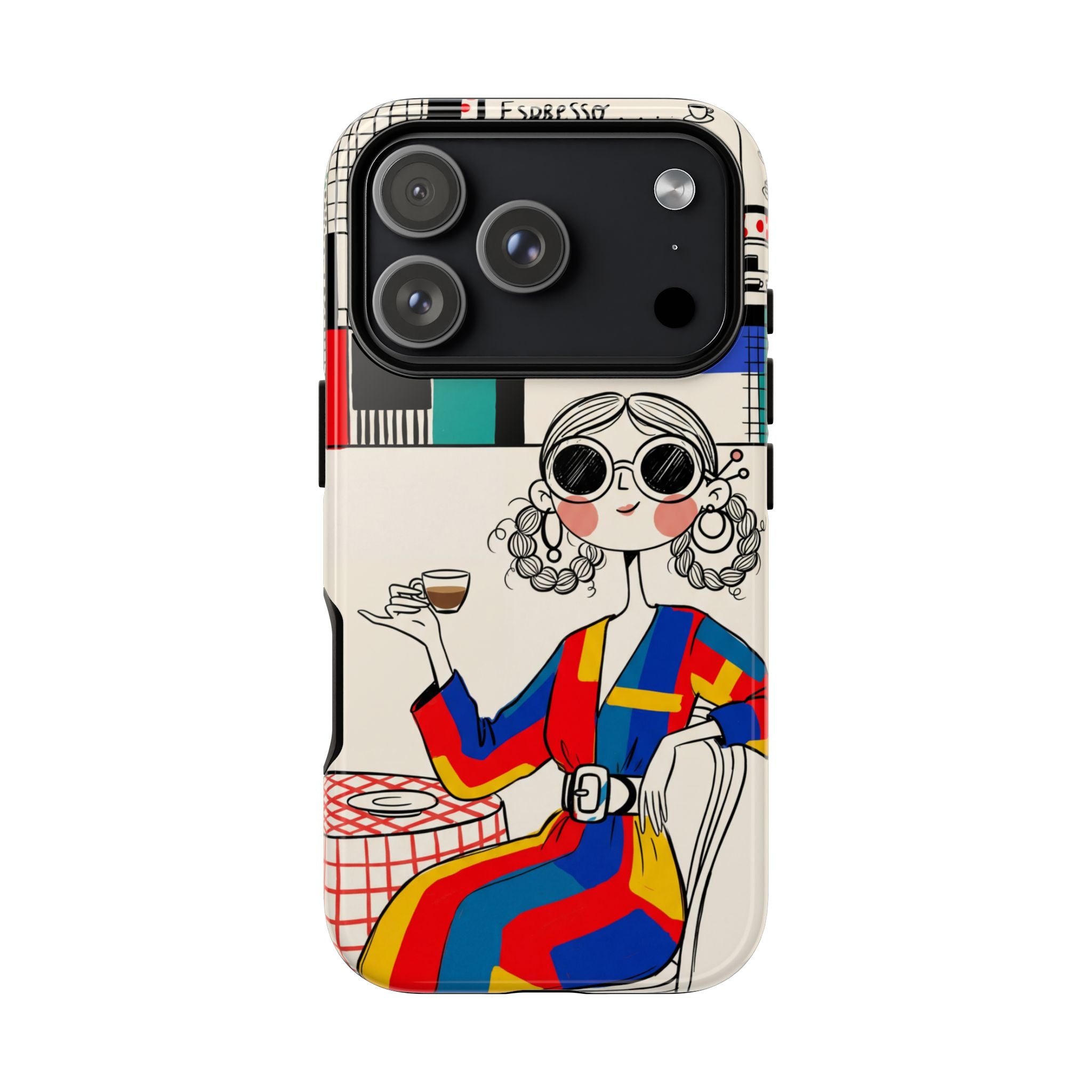 Retro Cafe iPhone Case | Colourful Chic Woman Illustration