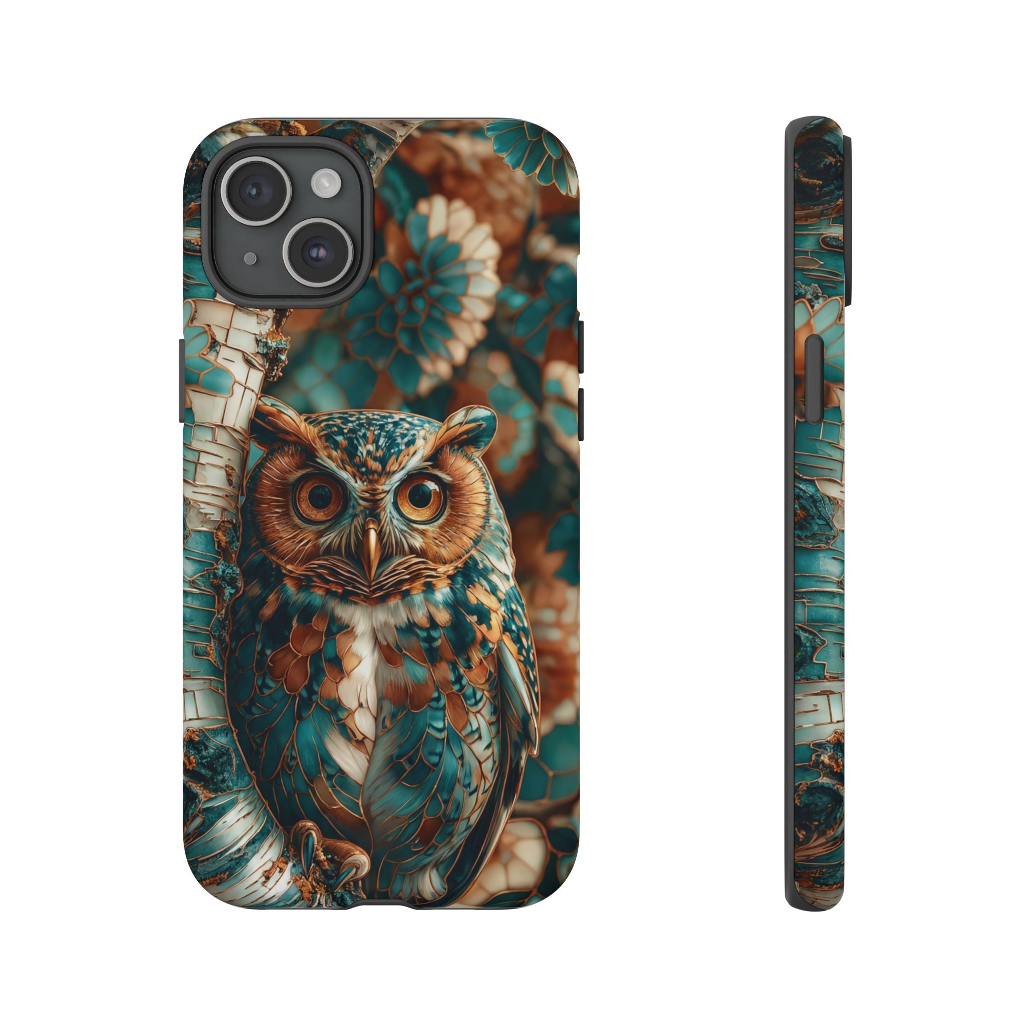 Owl Forest Tough iPhone Case | Teal & Brown Rustic Wildlife Protective Cover