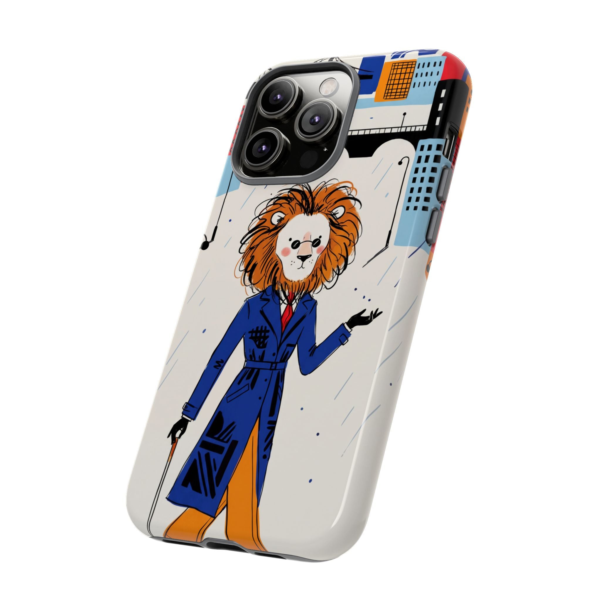 Lion Gentleman iPhone Case | Dapper Lion in City Rain