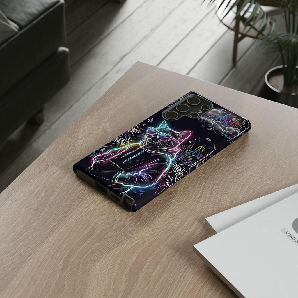 Cool Hoodie Neon Street Cat Samsung Galaxy Phone Case