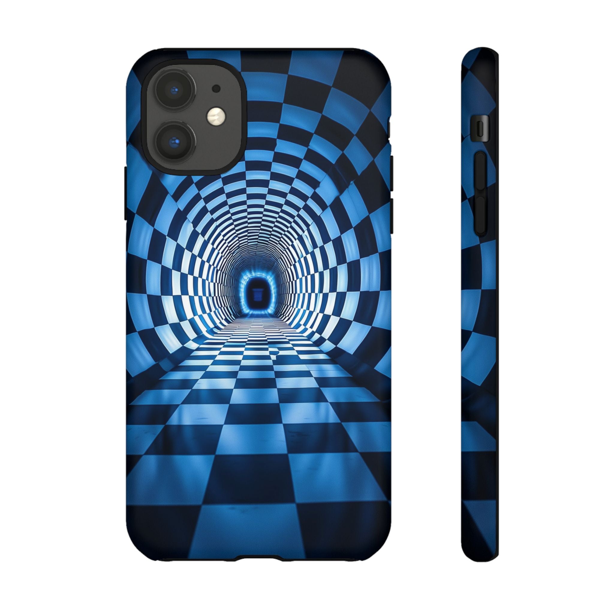 Blue Checkered Tunnel iPhone Case — 3D Optical Illusion Tough Case