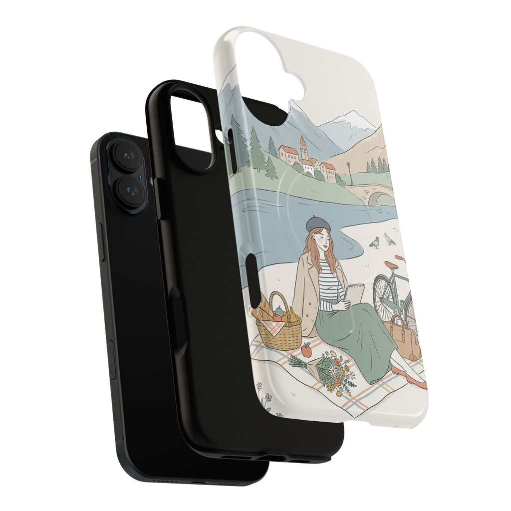 Scenic Picnic MagSafe iPhone Case | Vintage Bicycle & Mountain Illustration