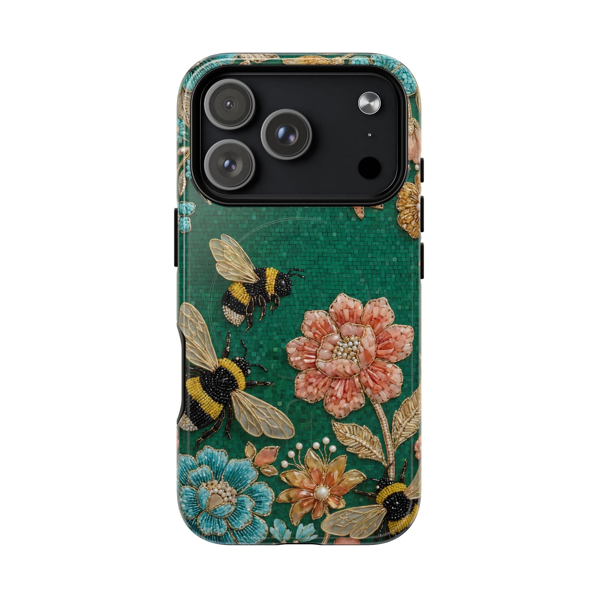 Floral Bumblebee Tough MagSafe iPhone Case | Protective Botanical Phone Cover