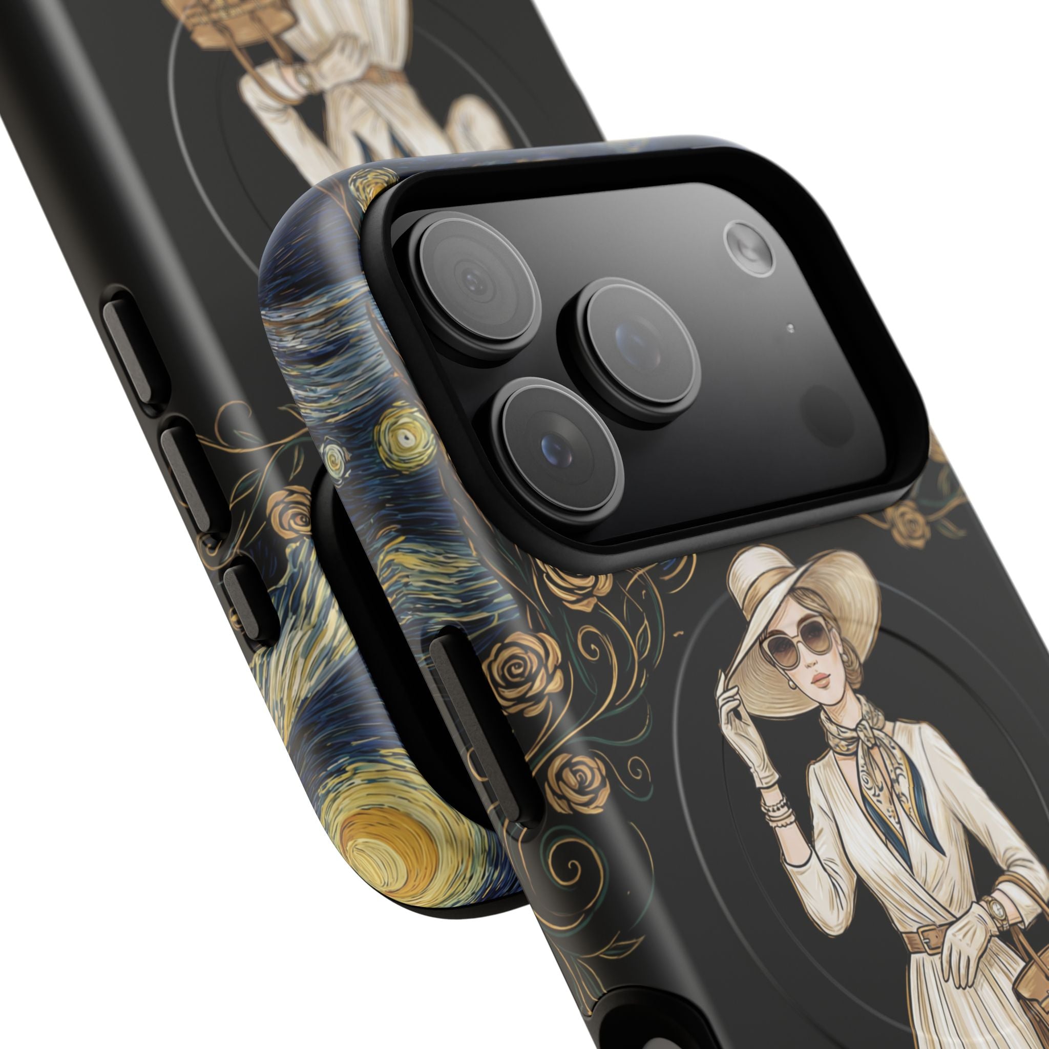 Vintage Starry Night Fashion MagSafe iPhone Case | Elegant Lady in White Dress