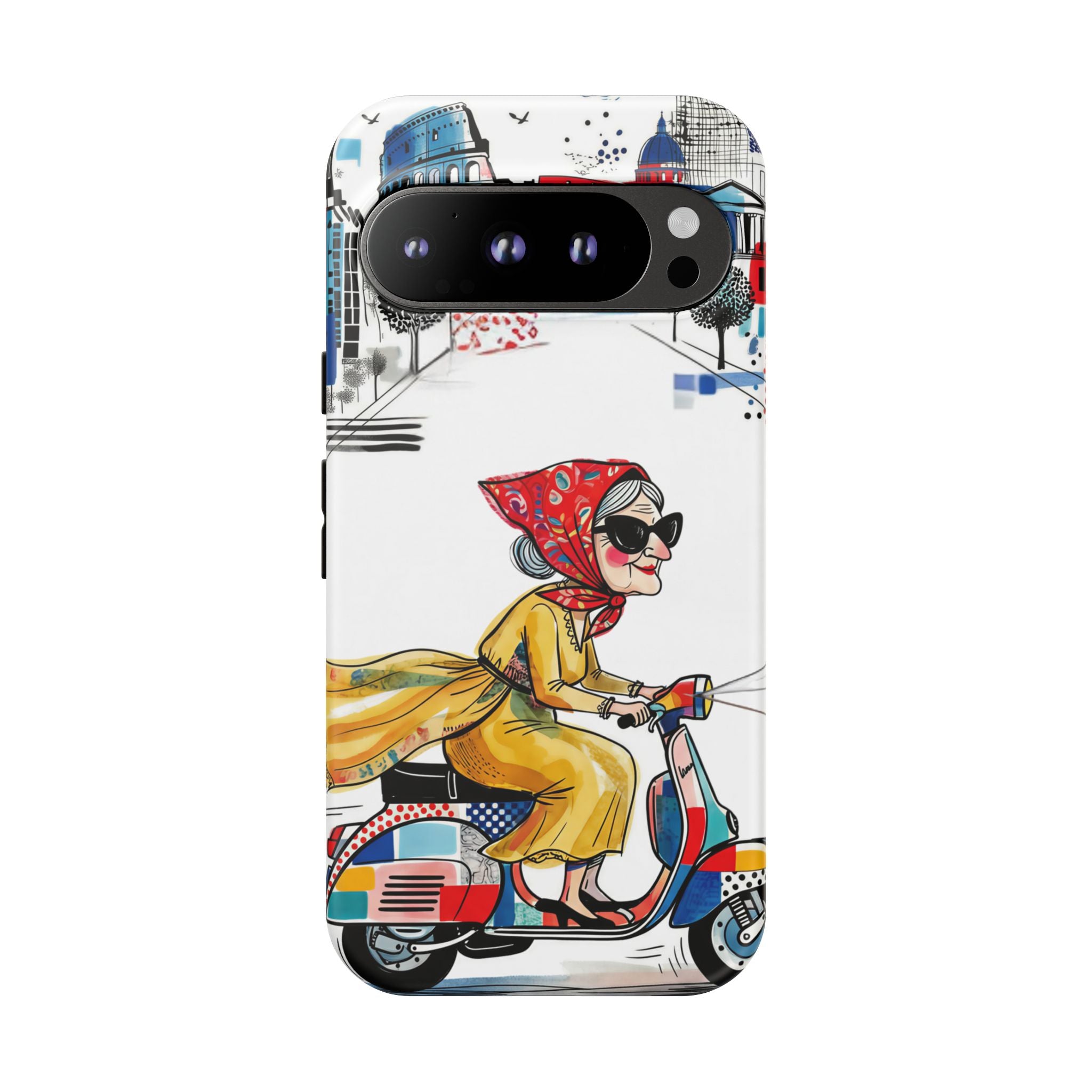 Vintage Vespa Granny Google Pixel Phone Case | Retro Scooter Travel iPhone Cover