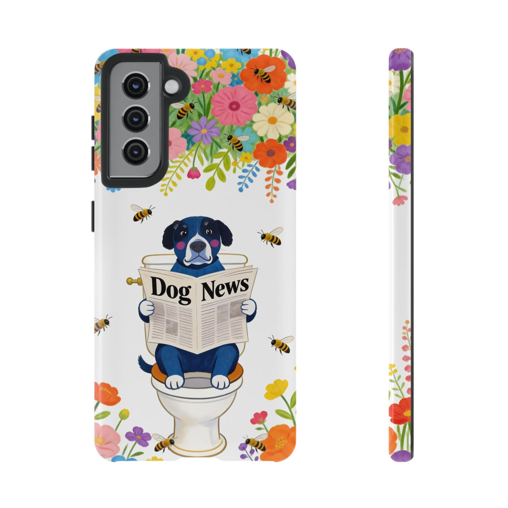 Dog News Floral Samsung Galaxy Phone Case | Cute Dog on Toilet Pattern, Spring Floral