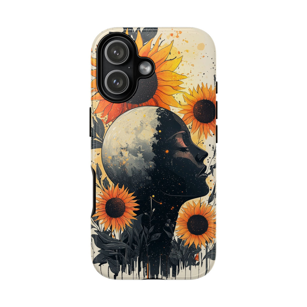 Sunflower Moon Art iPhone Case | Floral Celestial