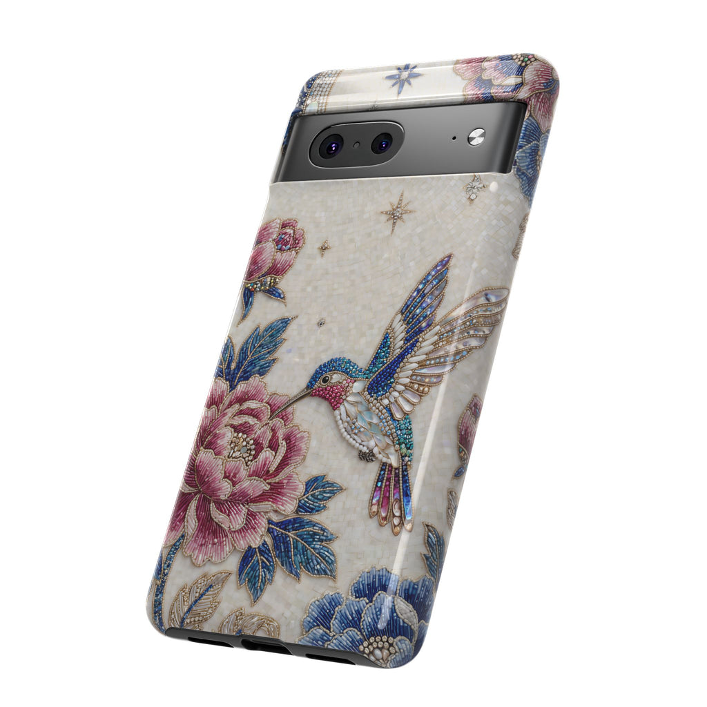 Custodia protettiva rigida per Google Pixel con Colibrì e Fiori | Cover vintage con peonie