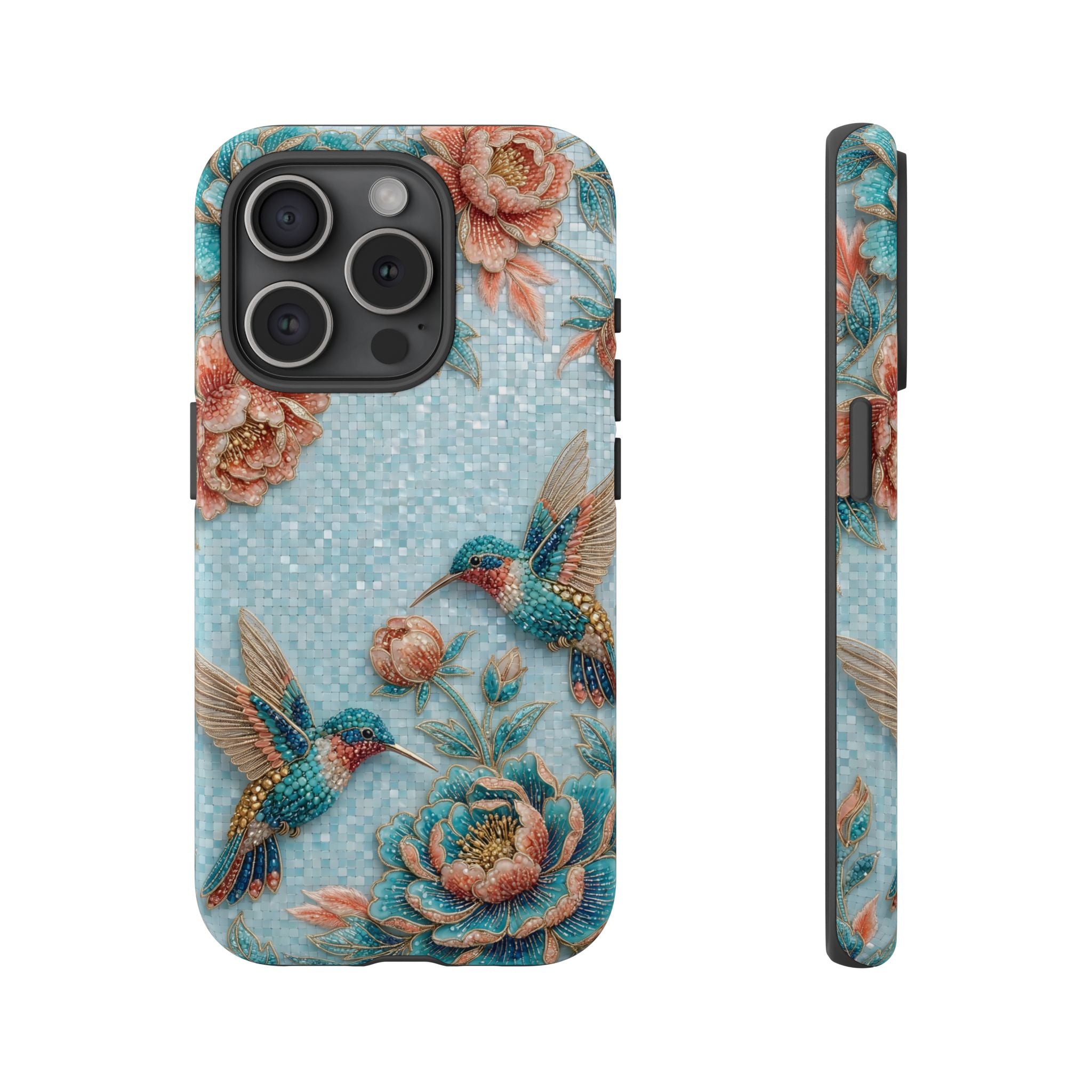 Hummingbird Floral Tough iPhone Case | Vintage Blue Garden Design