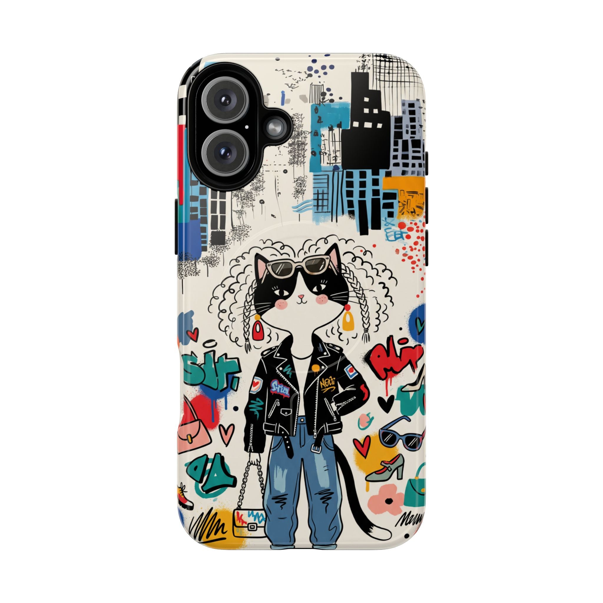 Punk City Cat Graffiti Design MagSafe iPhone Case