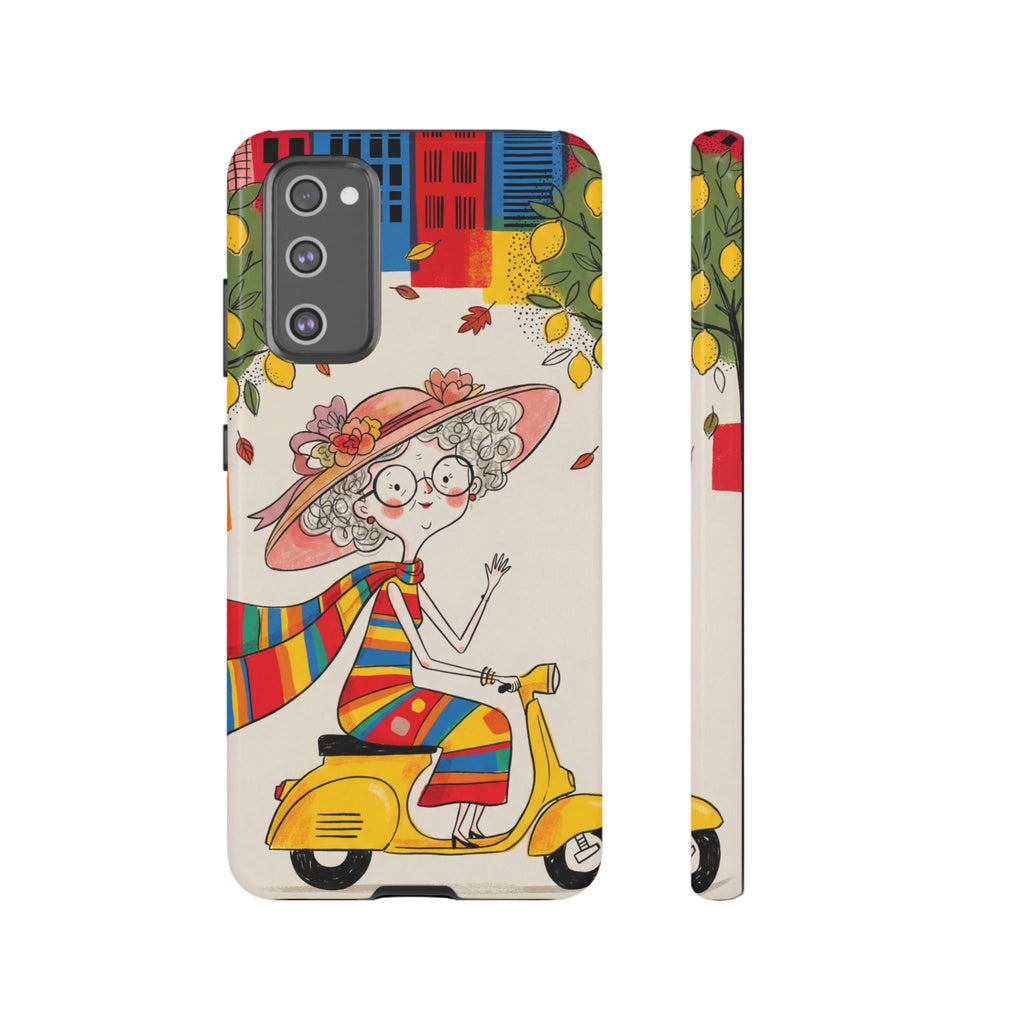 Vintage Scooter Granny Samsung Galaxy Phone Case | Colourful Retro Elderly Lady Design