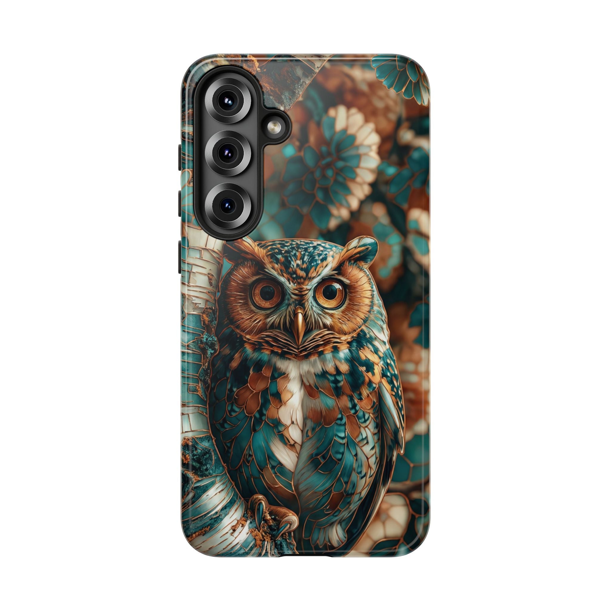 Owl Forest Tough Samsung Galaxy Case | Teal & Brown Rustic Wildlife Protective Cover