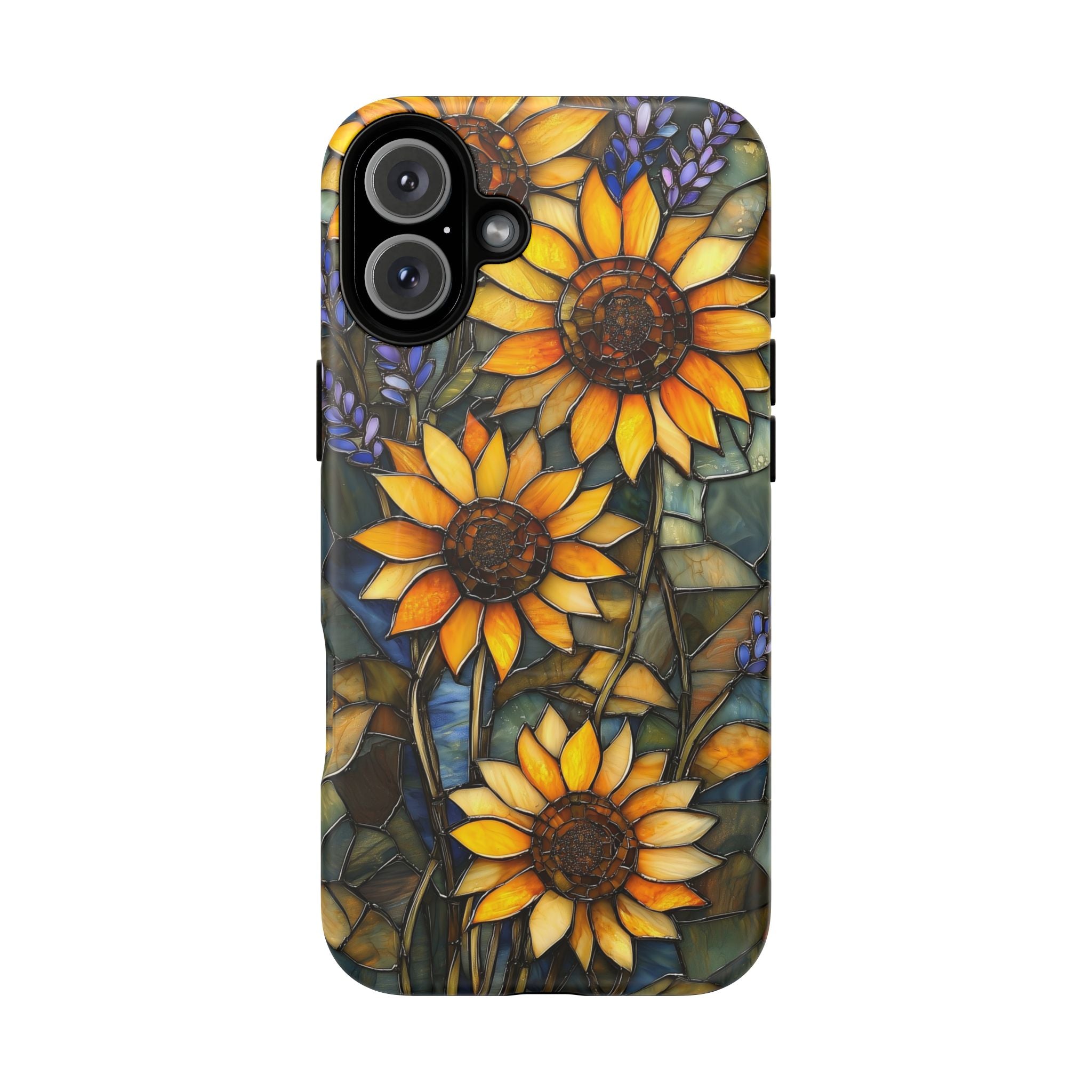 Custodia MagSafe resistente per iPhone con motivo a girasole in vetro colorato