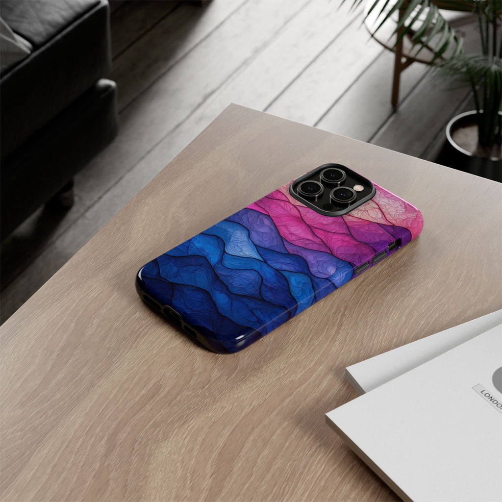 Abstract Ocean Waves iPhone Case — Pink & Blue Gradient Tough Case
