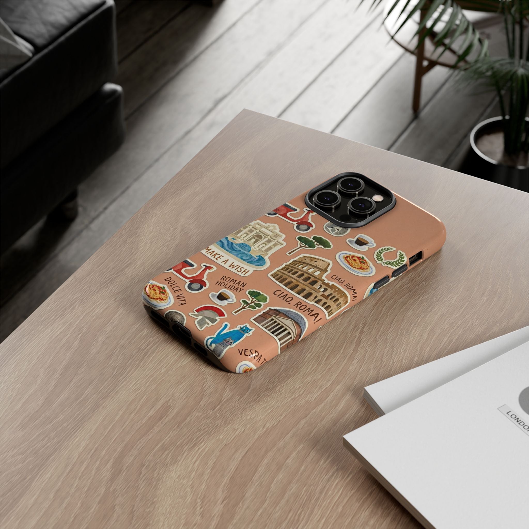 Rome Italy Travel Tough iPhone Case | Terracotta Scrapbook Sticker Cover