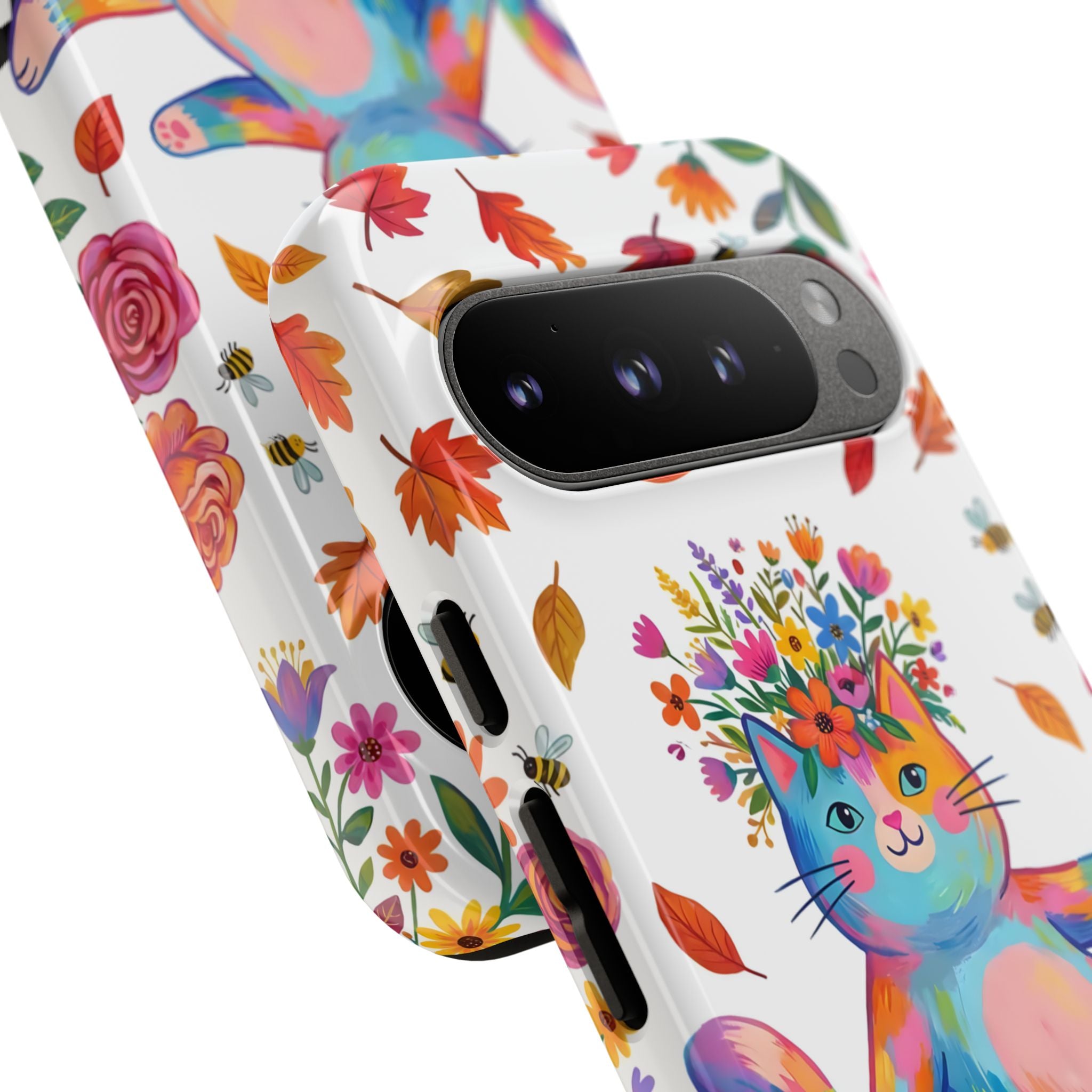 Custodia protettiva per Google Pixel con gatto floreale colorato su Pilates Reformer