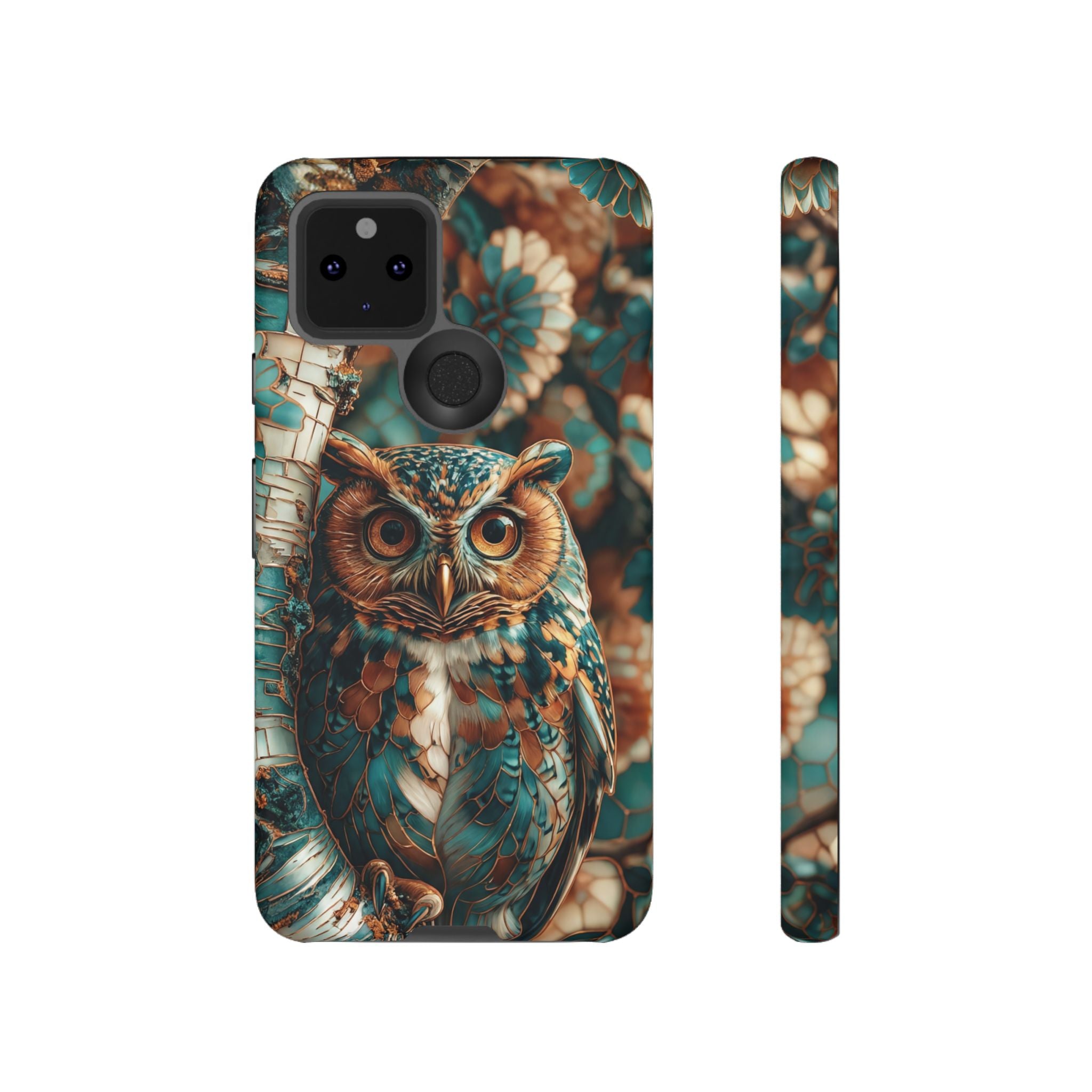Owl Forest Tough Google Pixel Case | Teal & Brown Rustic Wildlife Protective Cover