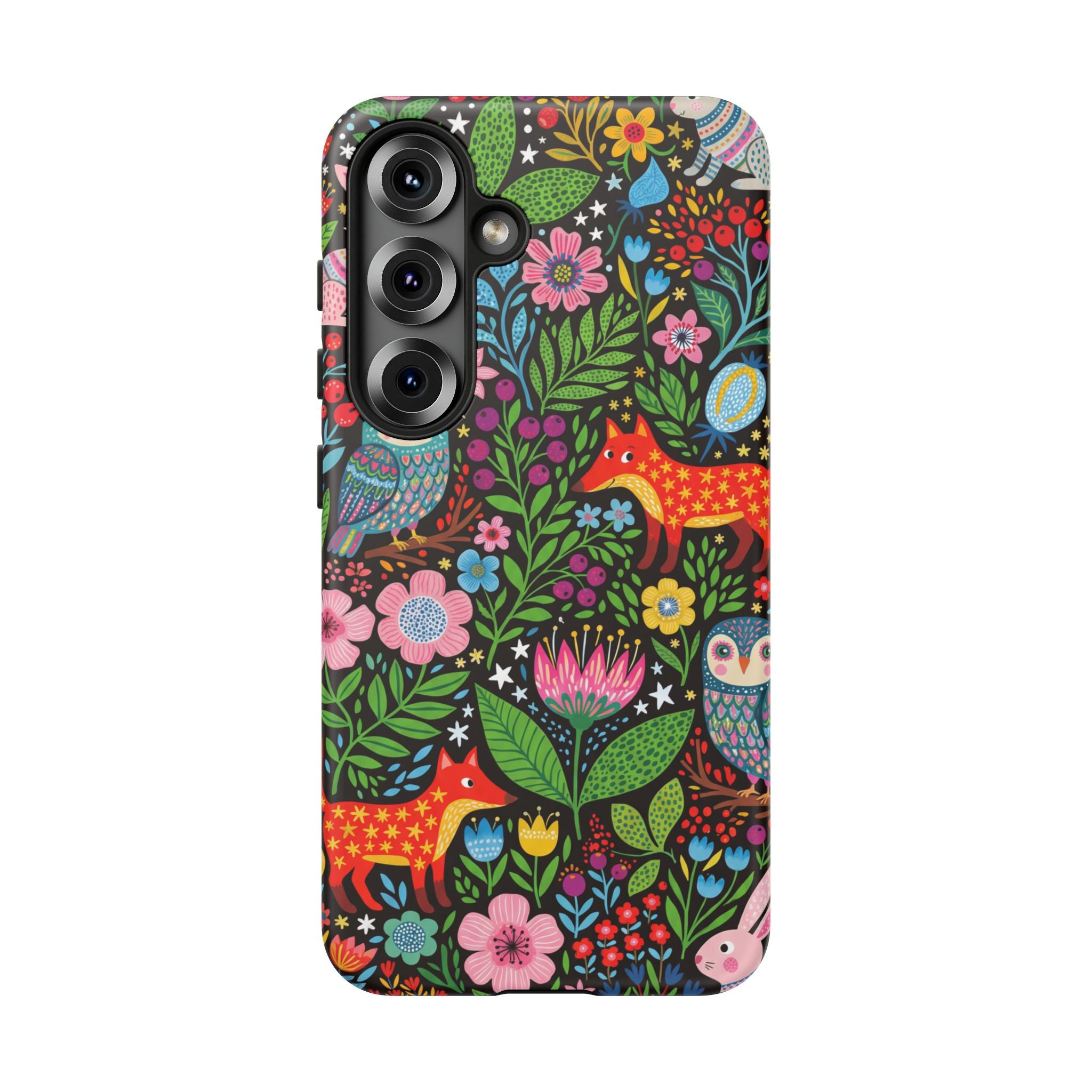 Floral Woodland Samsung Galaxy Phone Case | Colourful Fox & Owl Protective Cover