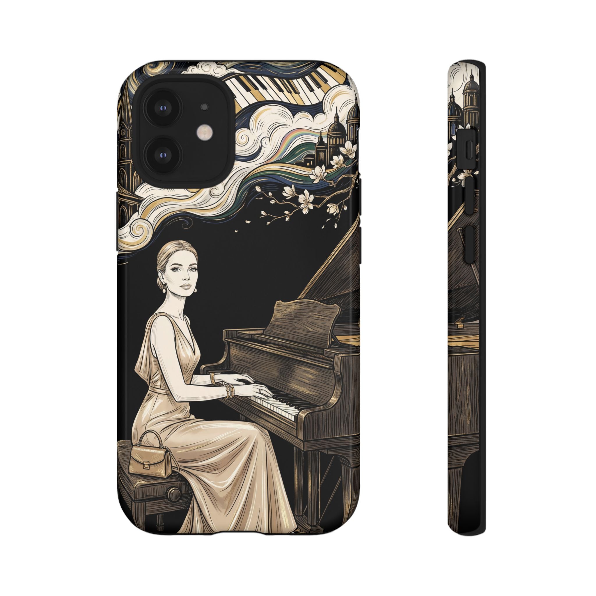 Elegant Piano Woman iPhone Case | Vintage Art Deco Music Design