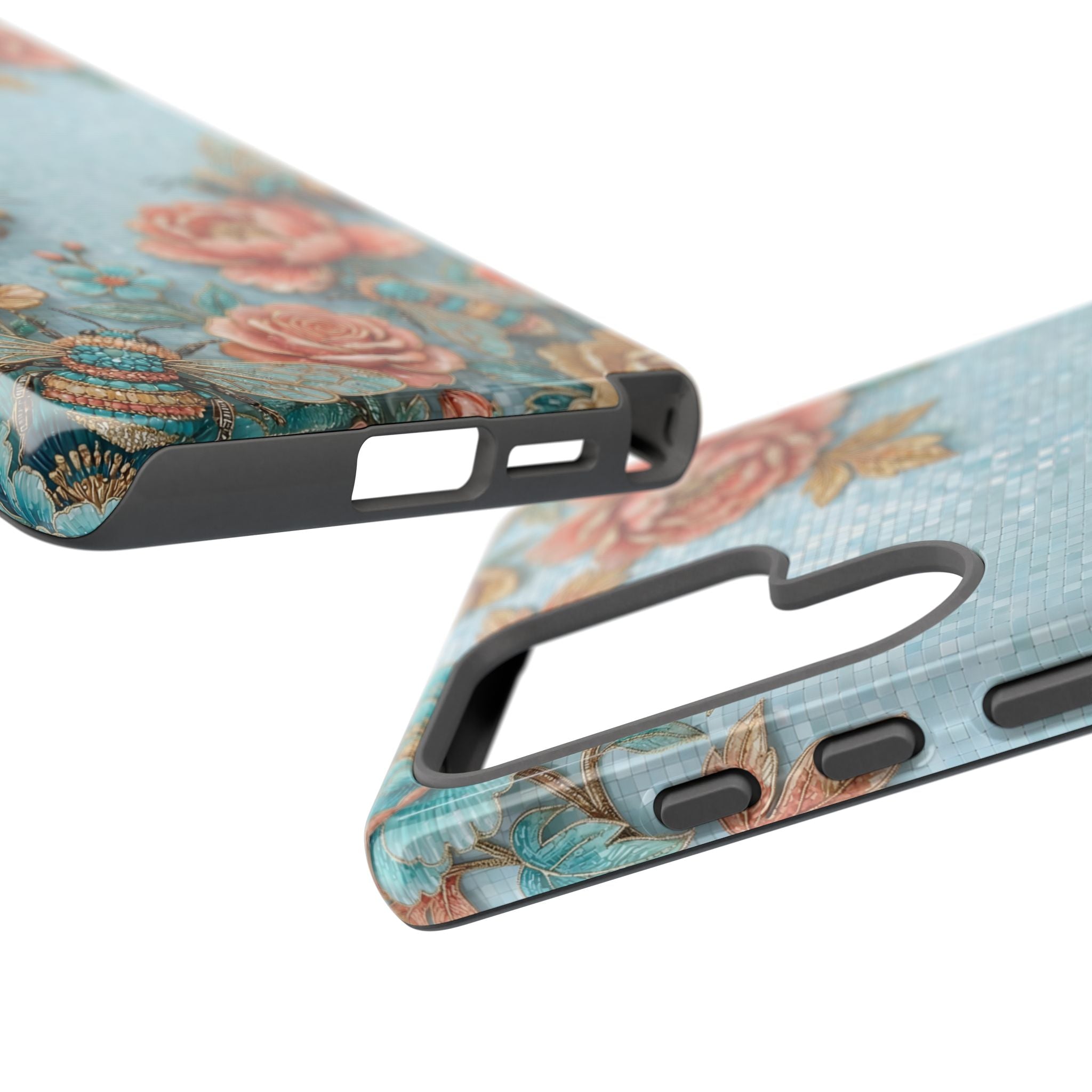 Floral Bees Samsung Galaxy Phone Case | Vintage Rose & Turquoise Protective Cover