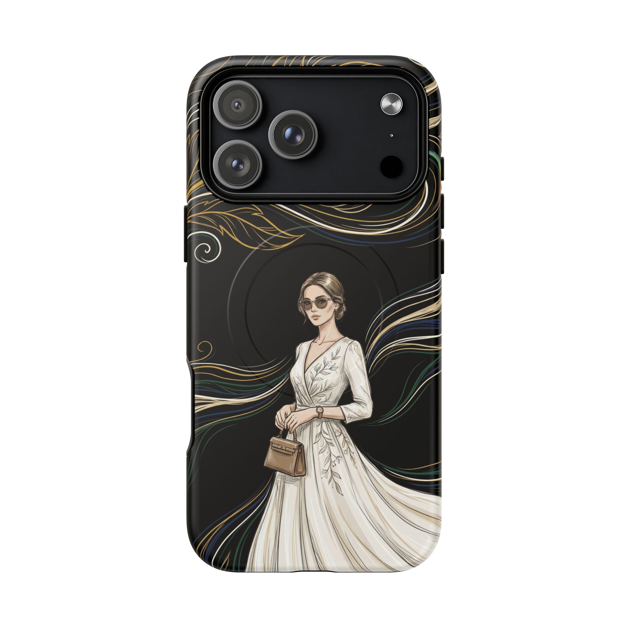 Elegant Woman Illustration MagSafe iPhone Case | Vintage Bride in Flowing Gown