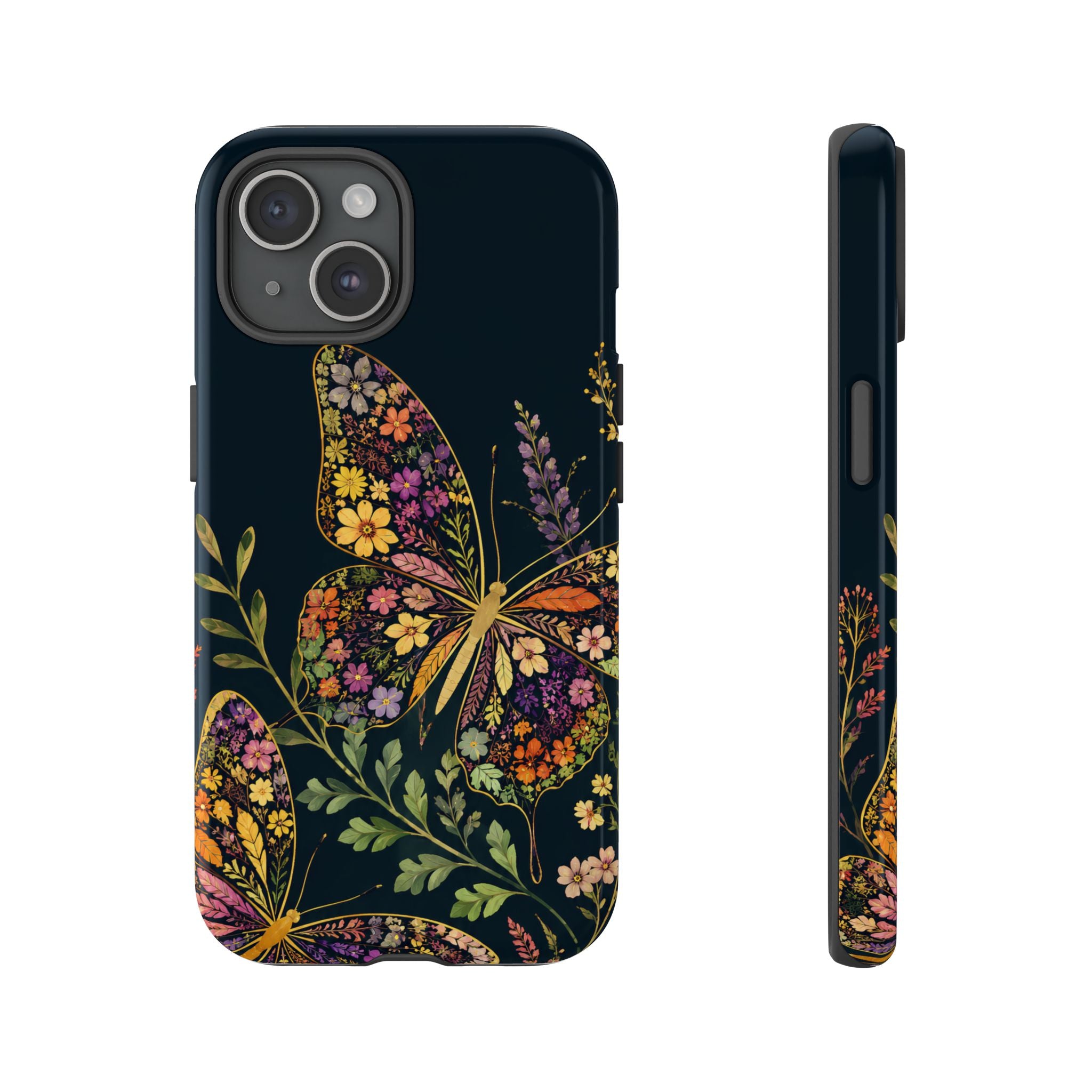 Floral Butterfly Tough iPhone Case | Cute Cottagecore Gold Lavender Cover