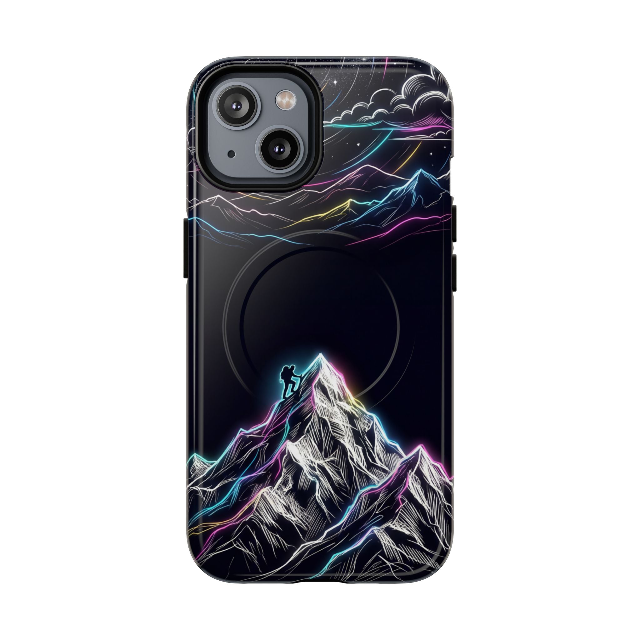 Mount Everest Neon MagSafe iPhone Case | Dark Cosmic Climber Protective Cover