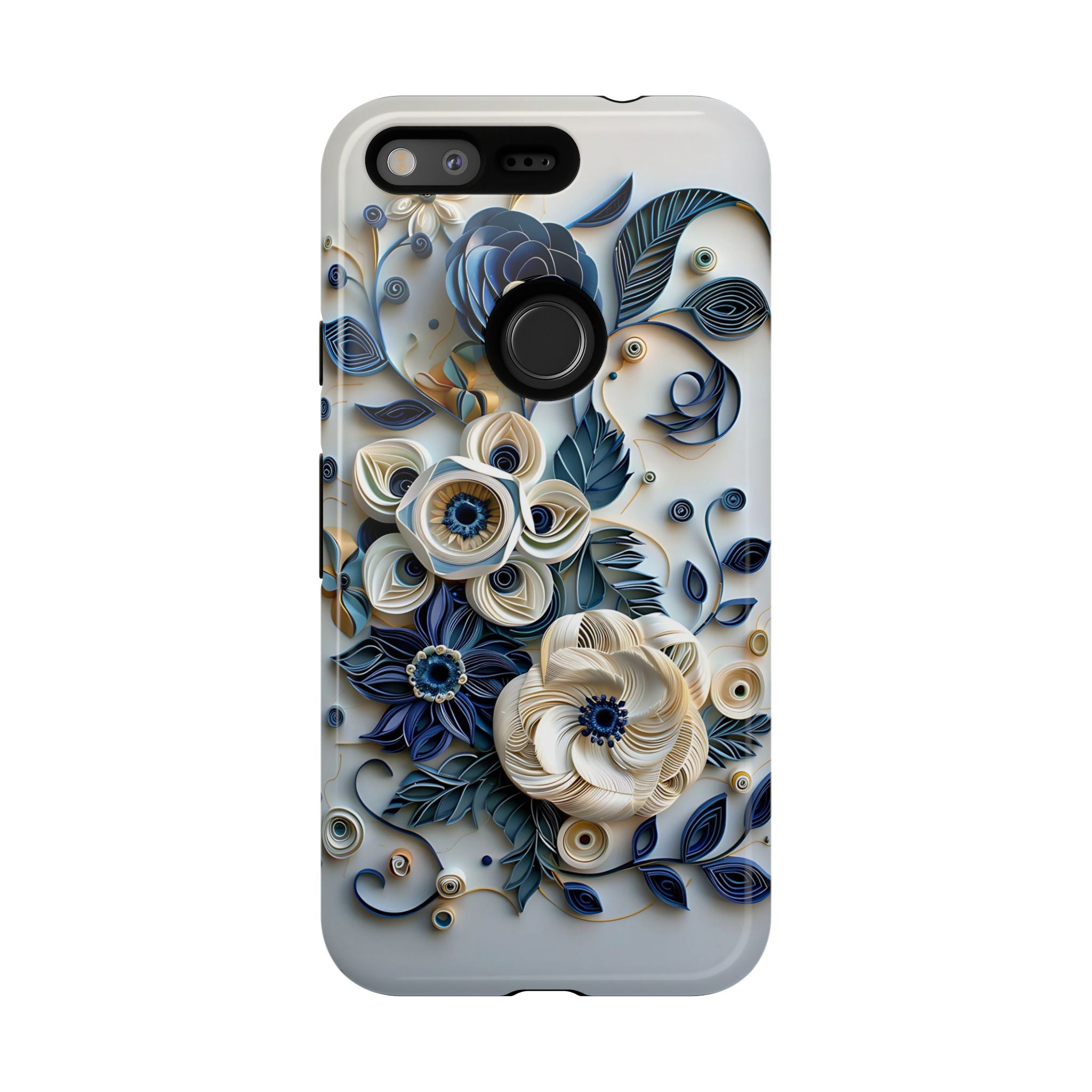 Floral Quilled Art Google Pixel Case — Blue & Cream Decorative Protection