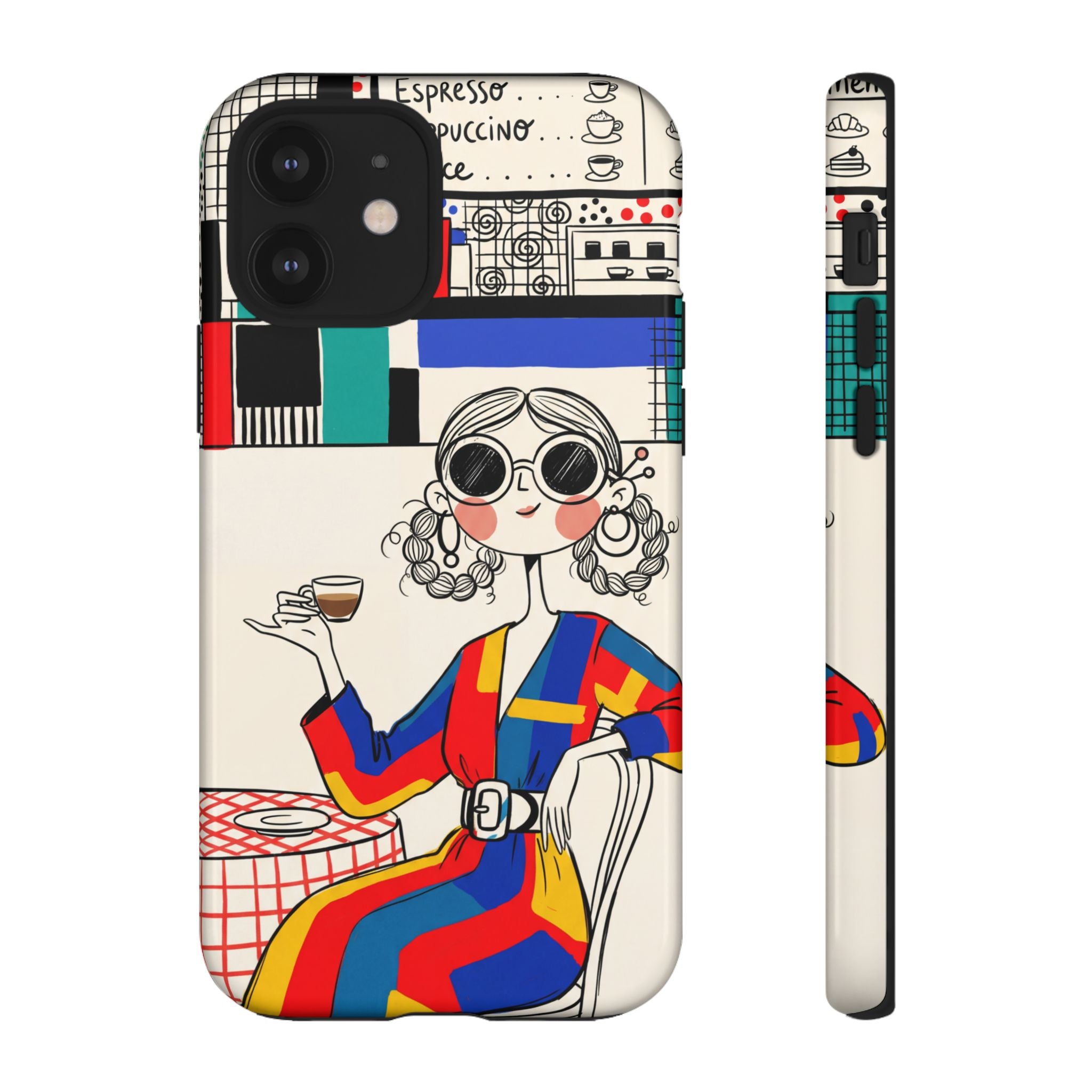 Retro Cafe iPhone Case | Colourful Chic Woman Illustration
