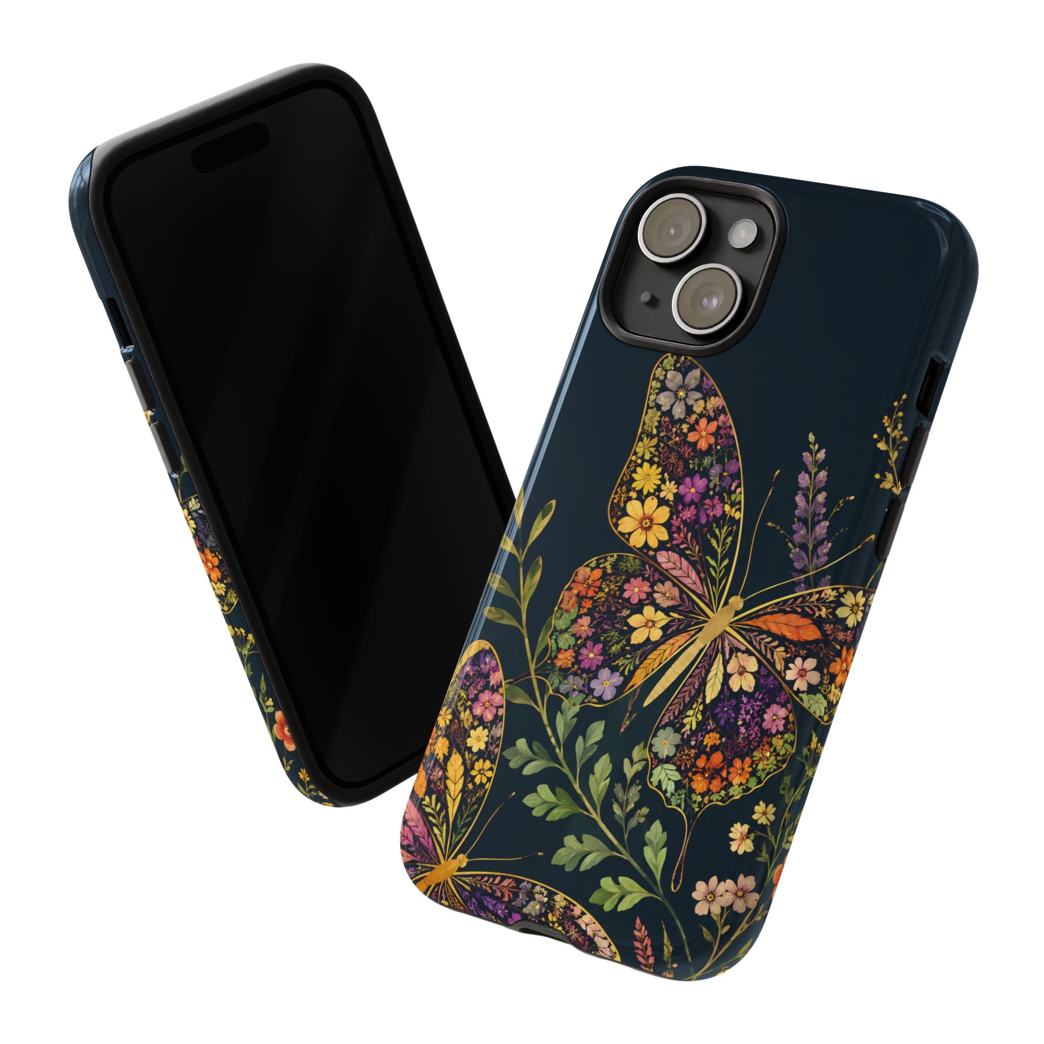 Floral Butterfly Tough iPhone Case | Cute Cottagecore Gold Lavender Cover