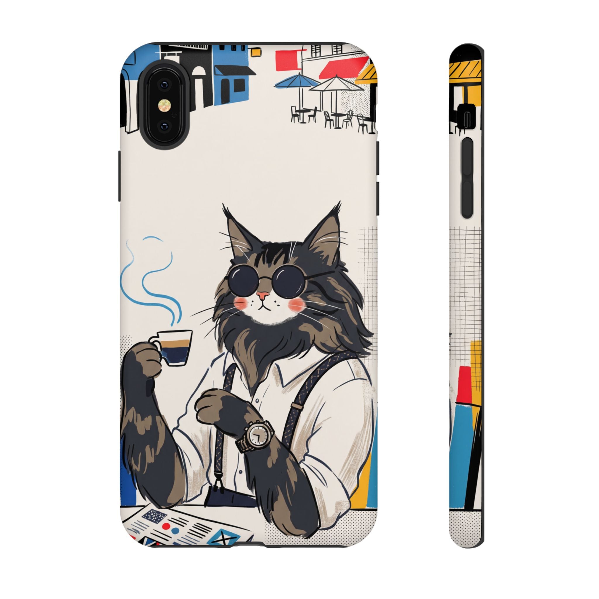 Cat Barista iPhone Case | Cool Cat in Sunglasses Coffee Shop Design