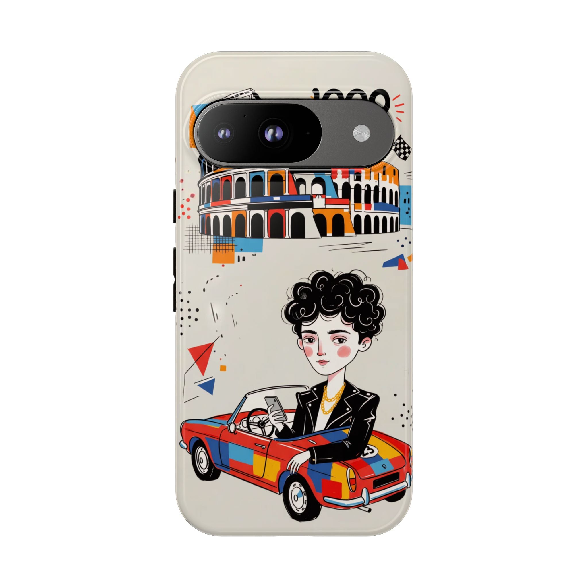 Retro Mille Miglia Car Illustration with Driver Google Pixel Phone Case
