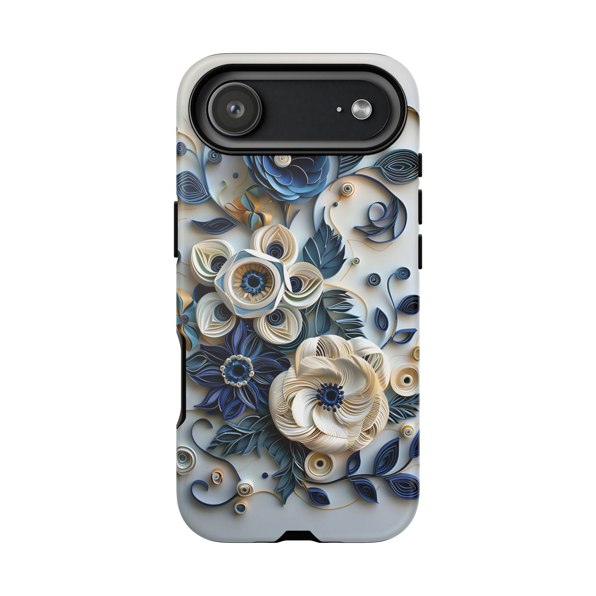 Floral Quilled Art iPhone Case — Blue & Cream Decorative Protection