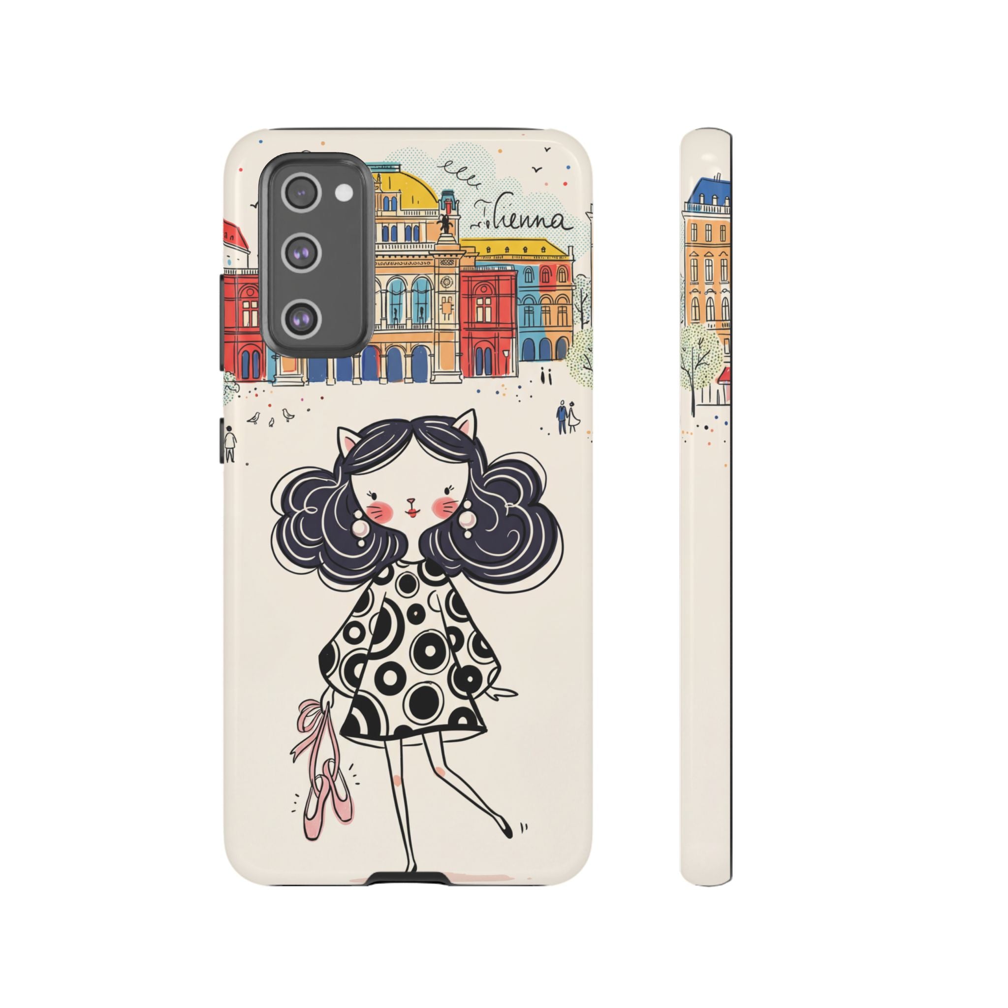 Cute Parisian Cat Girl Samsung galaxy Phone Case | Ballet Slippers Illustration Tough Case