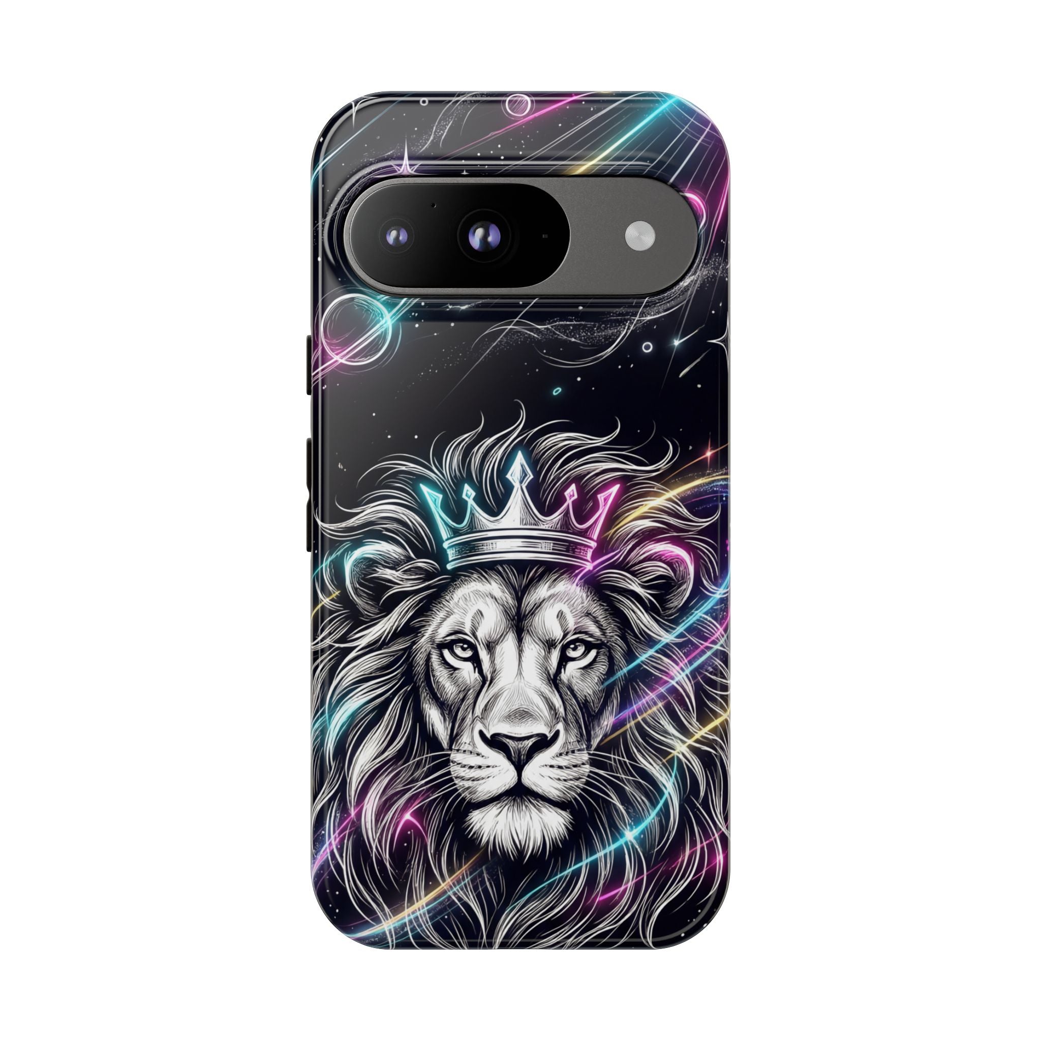Galaxy Lion Google Pixel Phone Case | Neon Crowned Lion Protective Case
