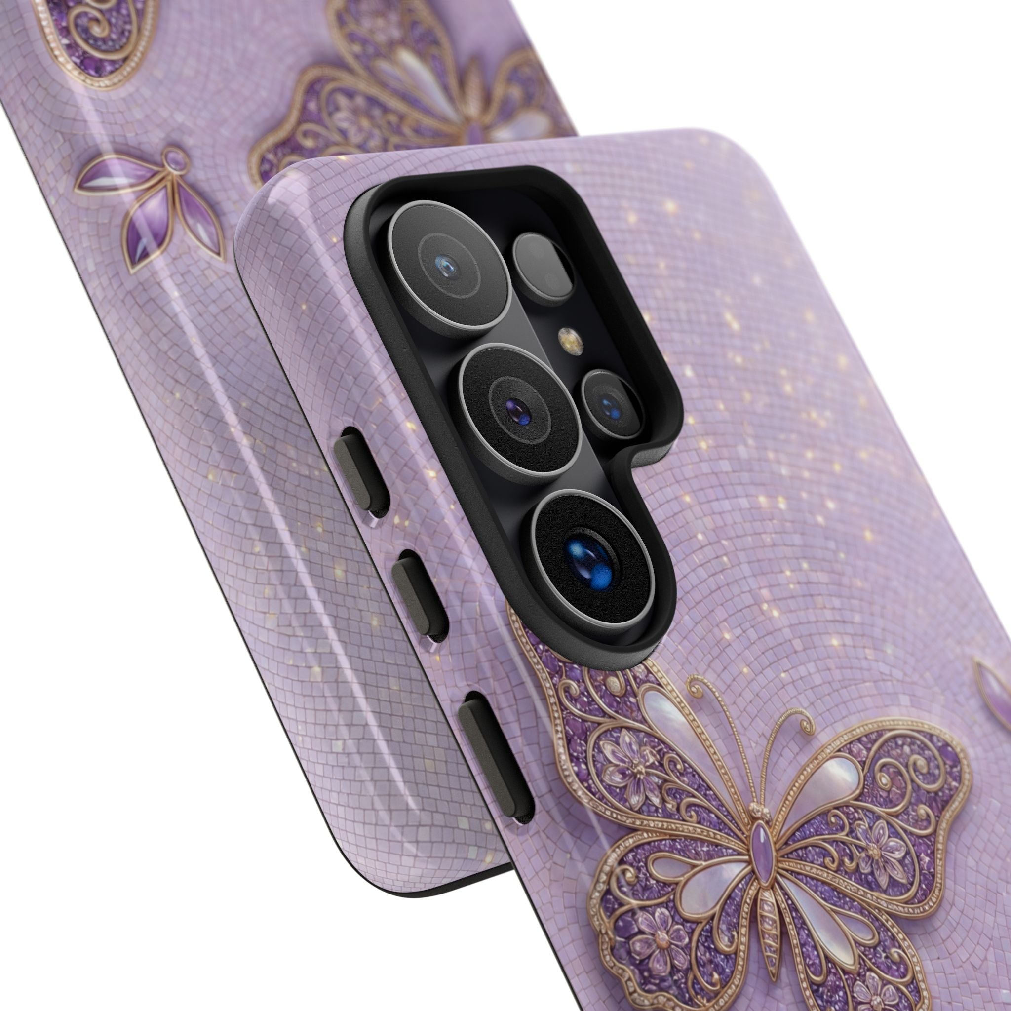 Purple Butterfly Tough Samsung Galaxy Phone Case | Sparkling Floral Protective Cover