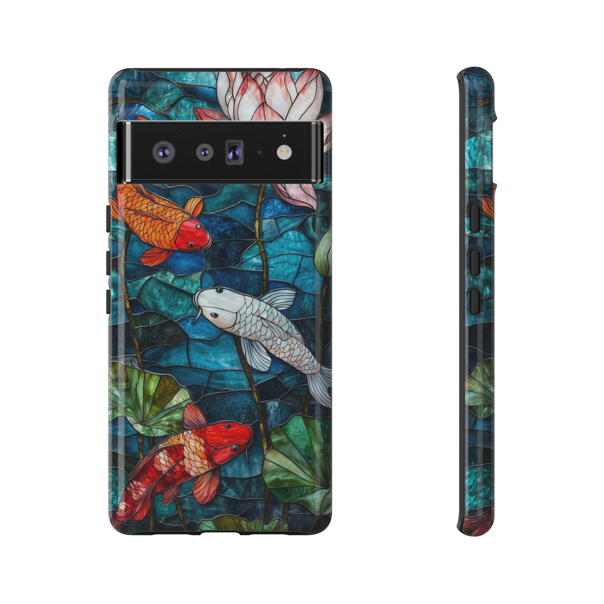 Koi Pond Tough Google Pixel Case — Stained Glass Lotus & Koi Design
