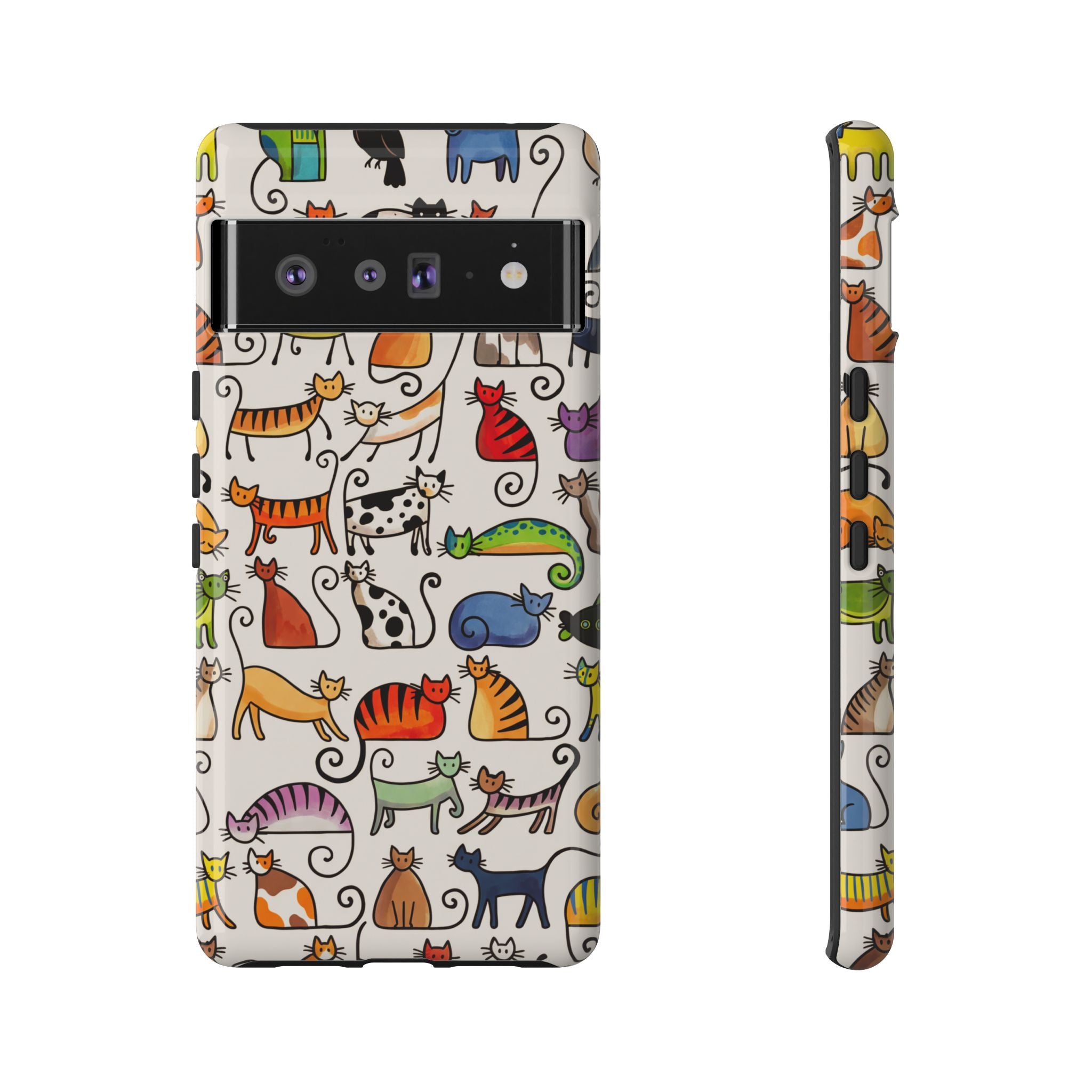 Cat Pattern Tough Google Pixel Case | Colourful Cartoon Cats