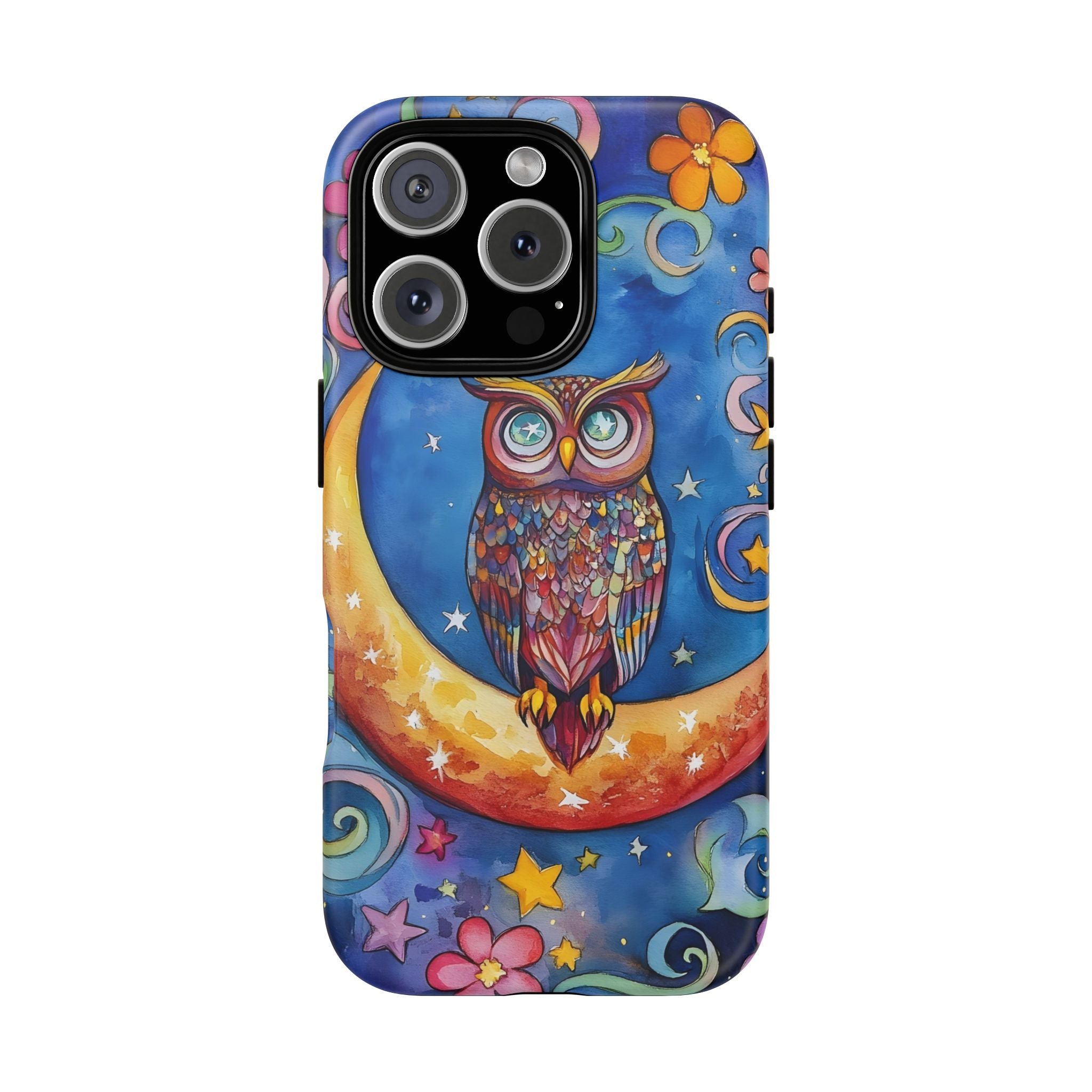 Owl on Crescent Moon iPhone Case — Colourful Whimsical Night Sky Design