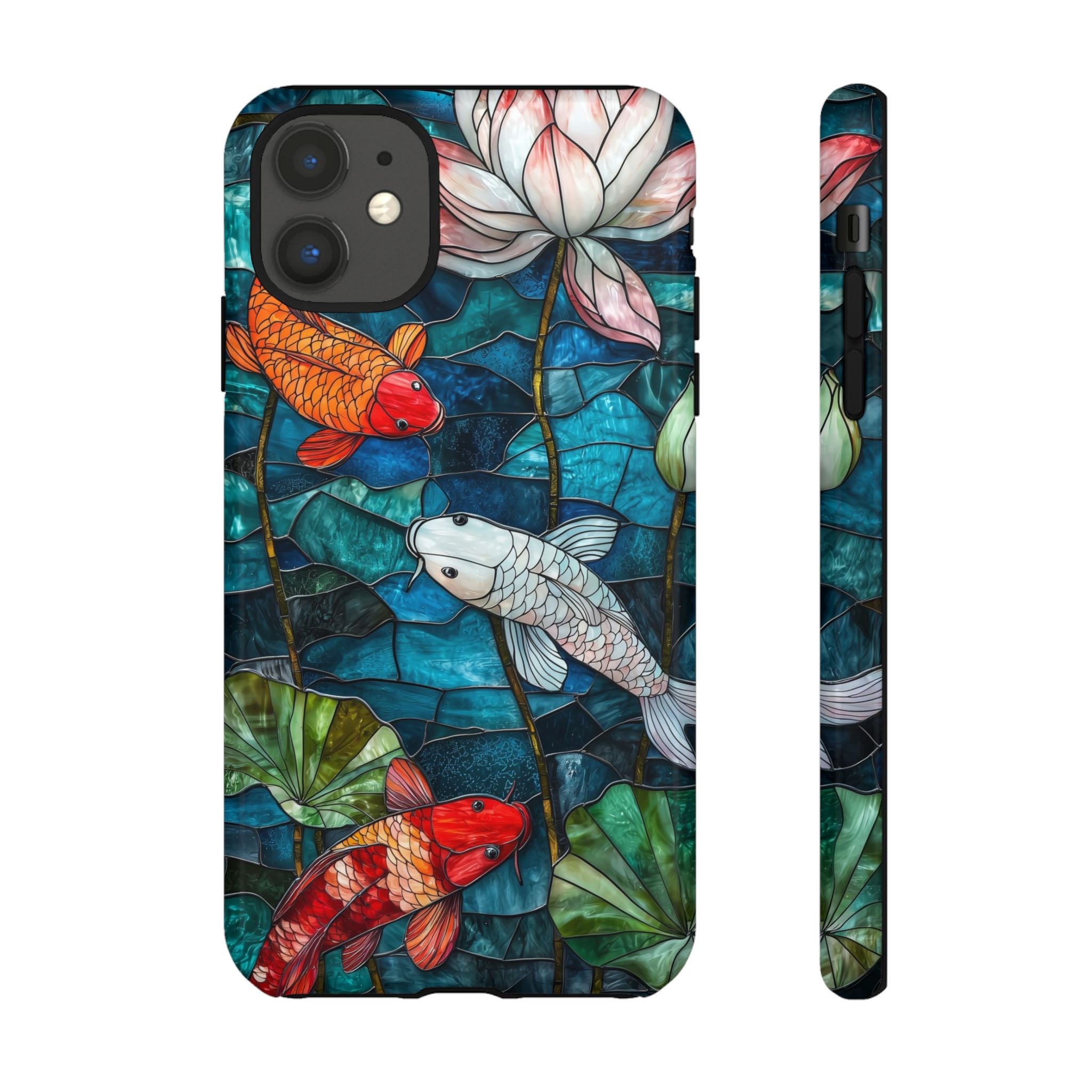 Koi Pond Tough iPhone Case — Stained Glass Lotus & Koi Design