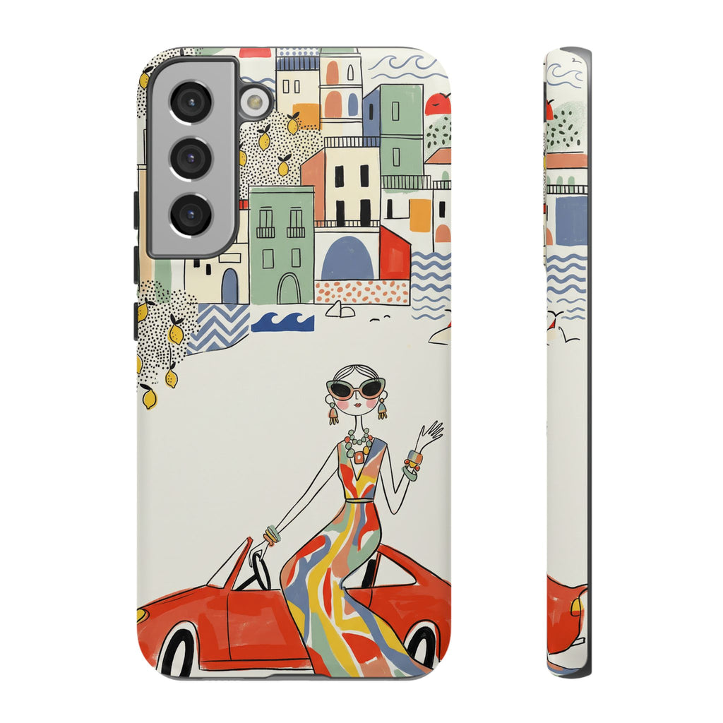 Stylish Riviera Samsung Galaxy Phone Case | Chic Retro Woman in Convertible Design